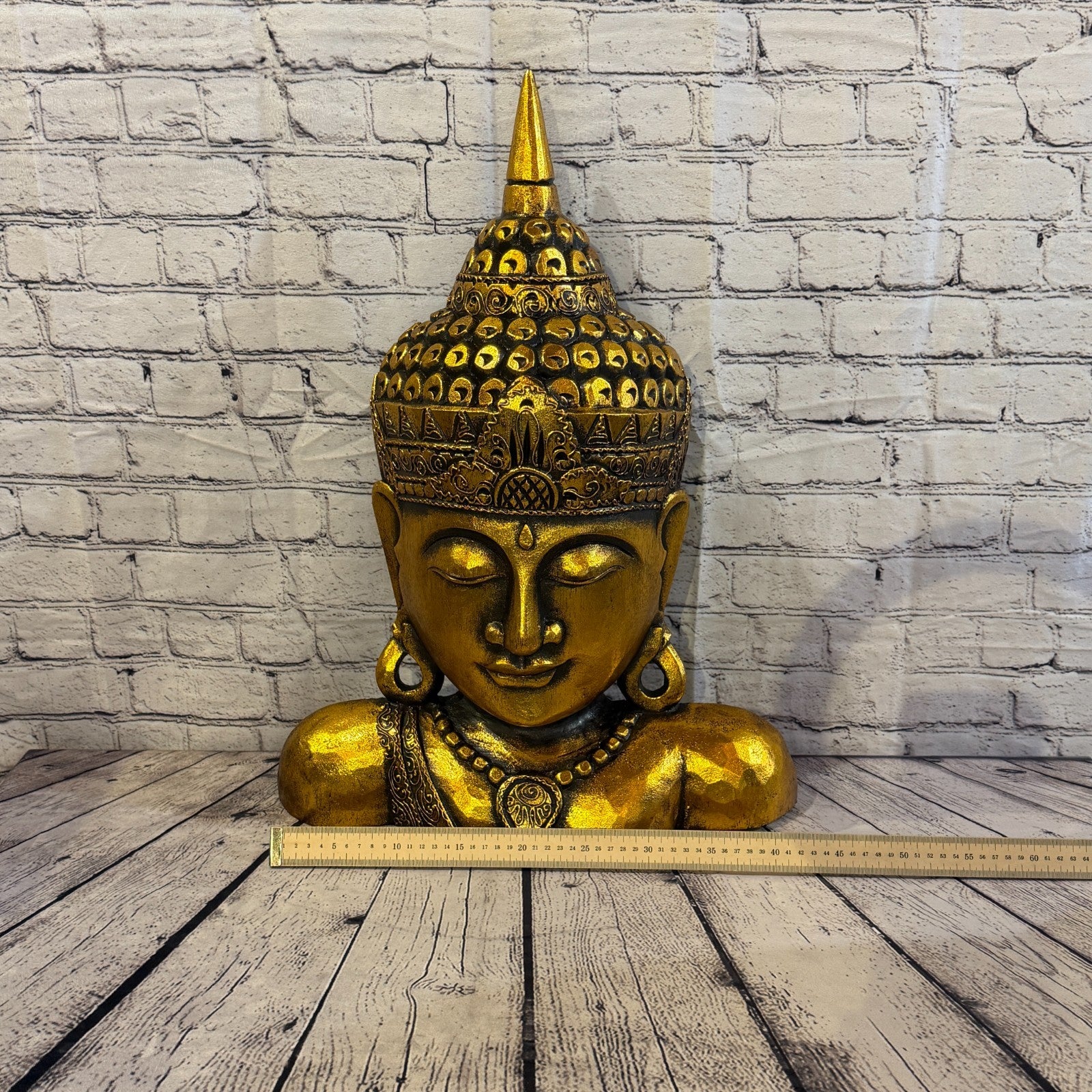 60cm Gold Head Shoulder Buddha Ornament Sculpture Statue Buddhas Handcarved Wood5