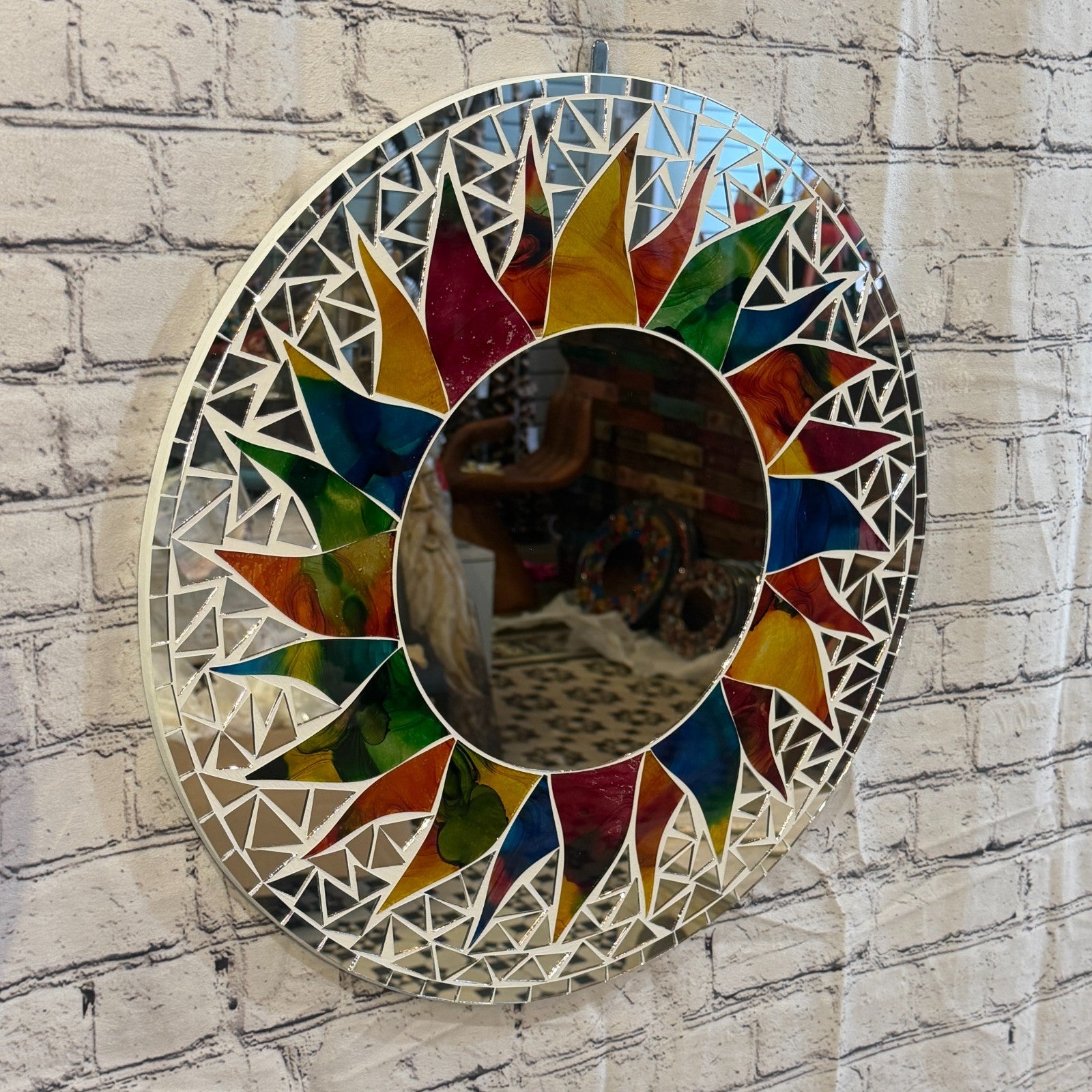 Rainbow White Sun Flame Mosaic Tile Wall Mirror 50cm x 50cm 20 Inches Handmade0