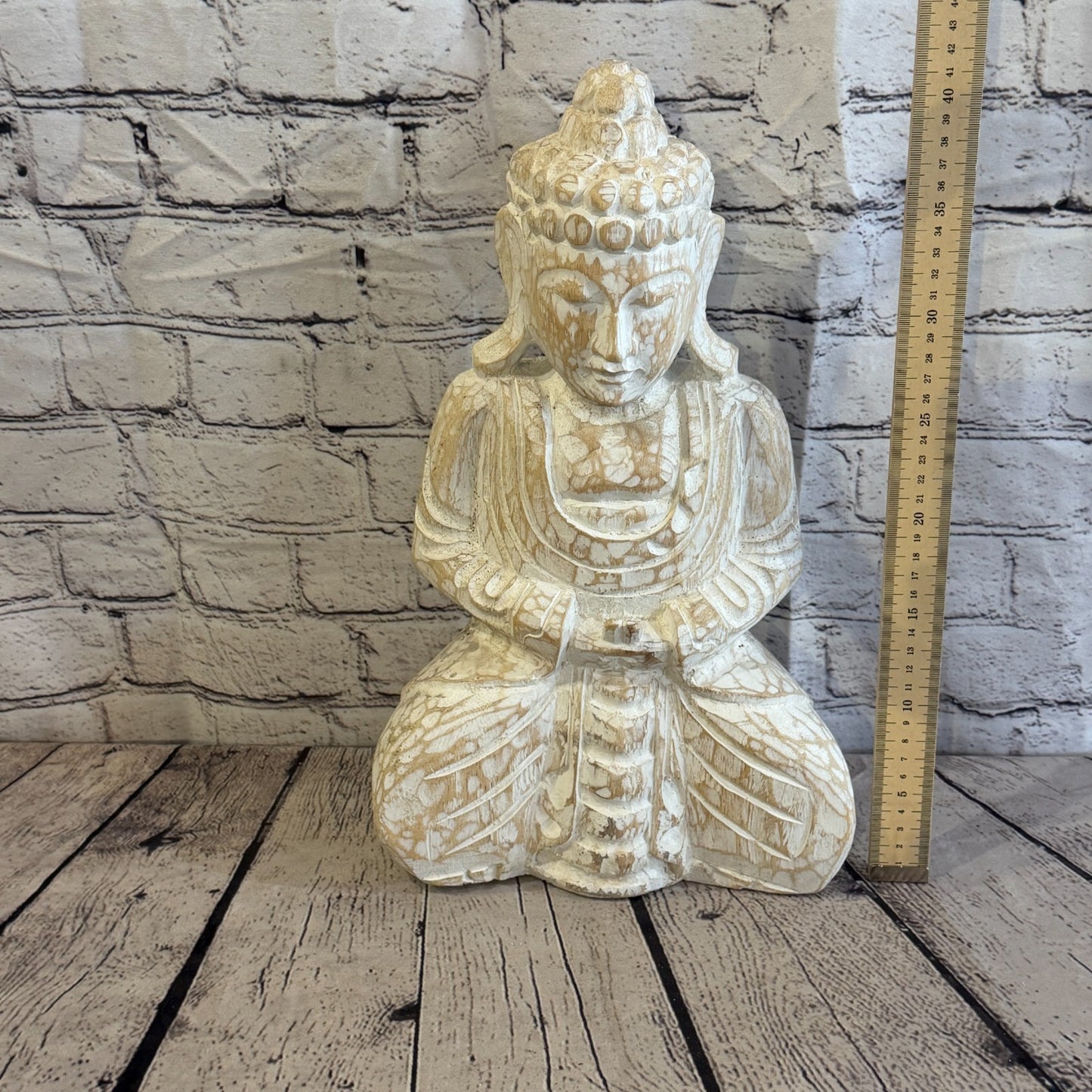 40cm White Meditating Buddha Ornament Sculpture Statue Buddhas Hand Carved Wood5
