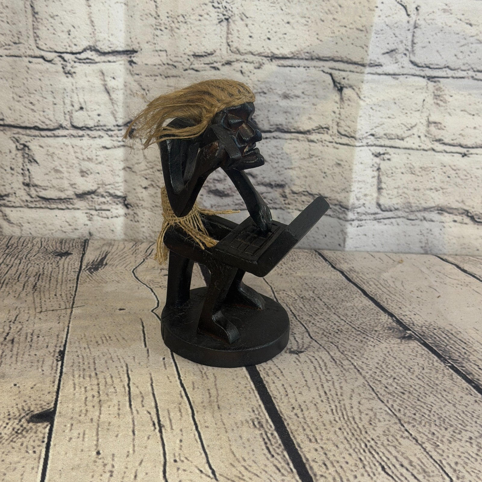 15cm Computer Phone African Tribal Warrior Man Figure Statue Wood Hand Carved2