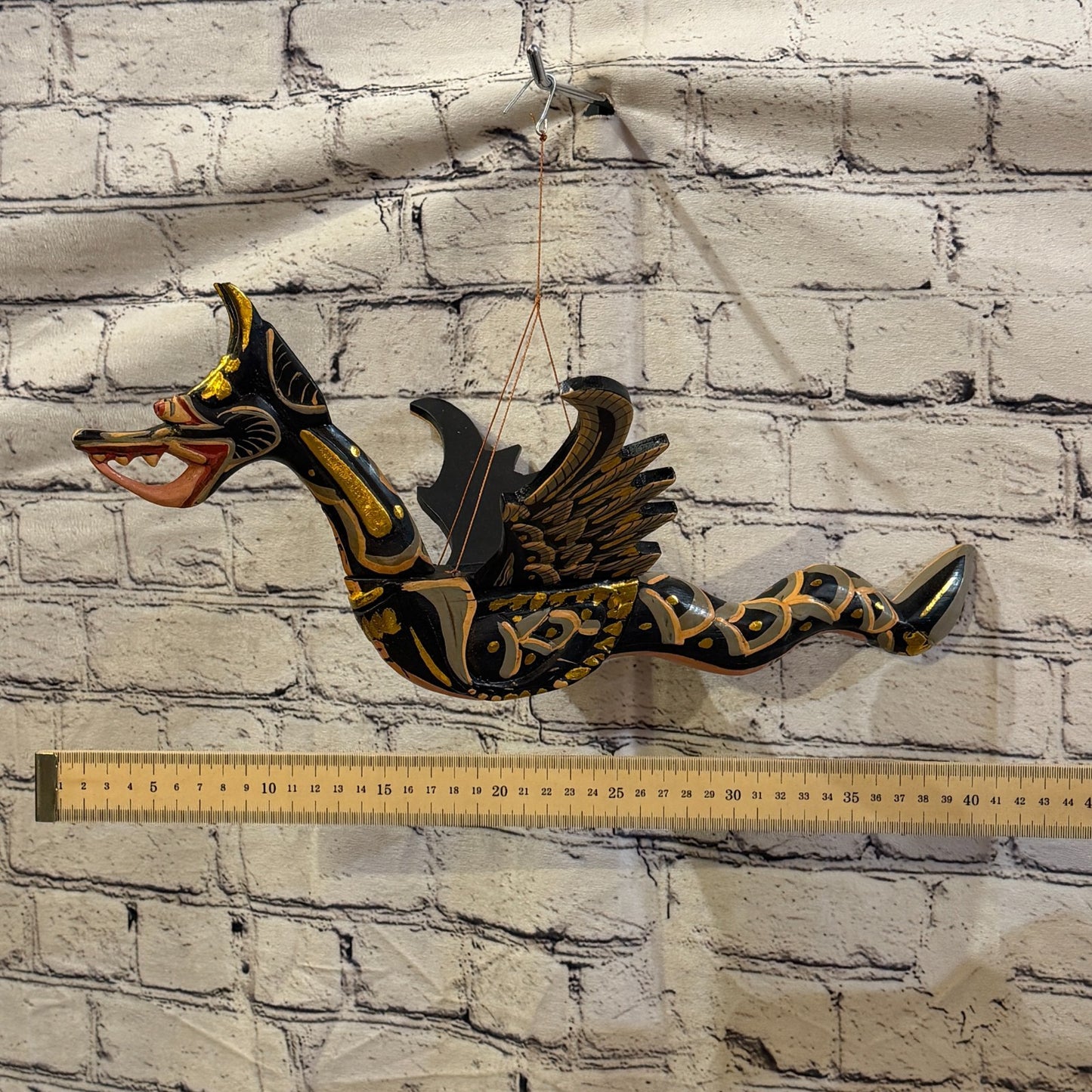 40cm Black Dragon Folk Art Carved Wood Flying Winged Mobile Spirit Guardian3