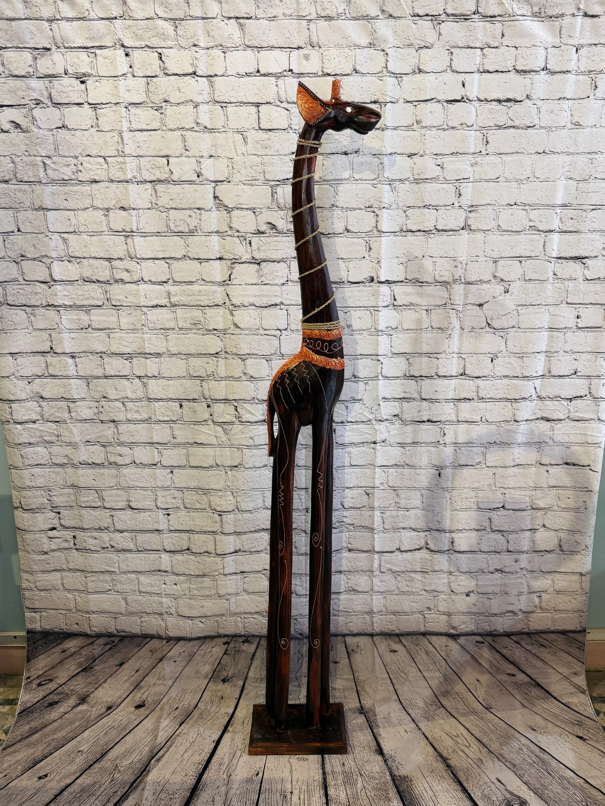 150cm Brown Wooden Giraffe Standing Single Carved Solid Wood Giraffe Handmade3