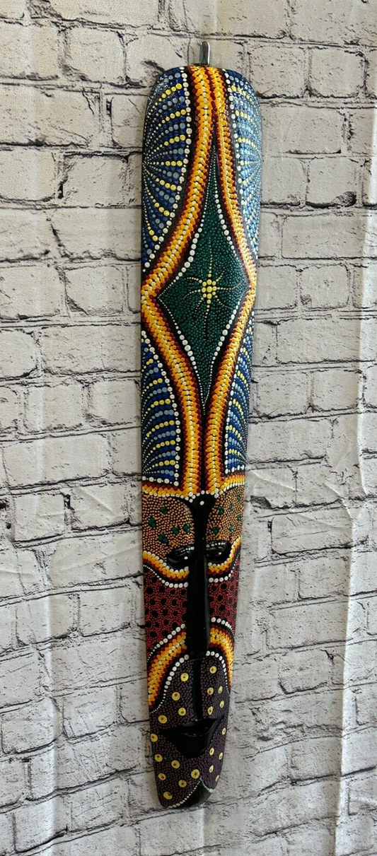 80cm Mask Carved Wooden Dot Painted Ethnic Tribal Tiki Wall Art Handmade No 50