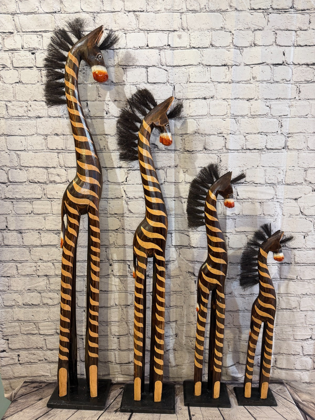 150cm Painted Wooden Horse Standing Single Carved Solid Wood Zebra Handmade8