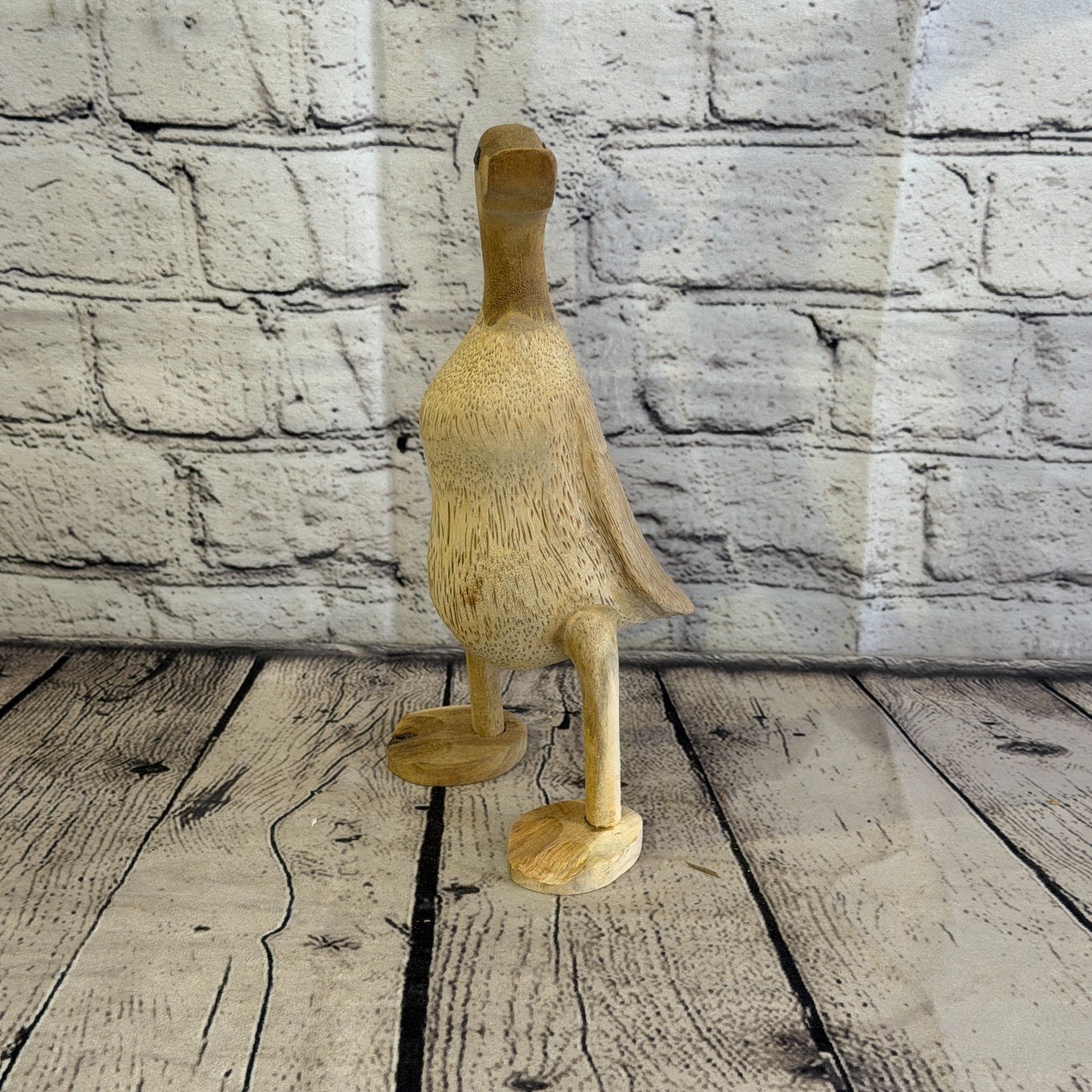 Looking Left 25cm Tall Wooden Smooth Duckling Baby Duck Bamboo Root Fairtrade2