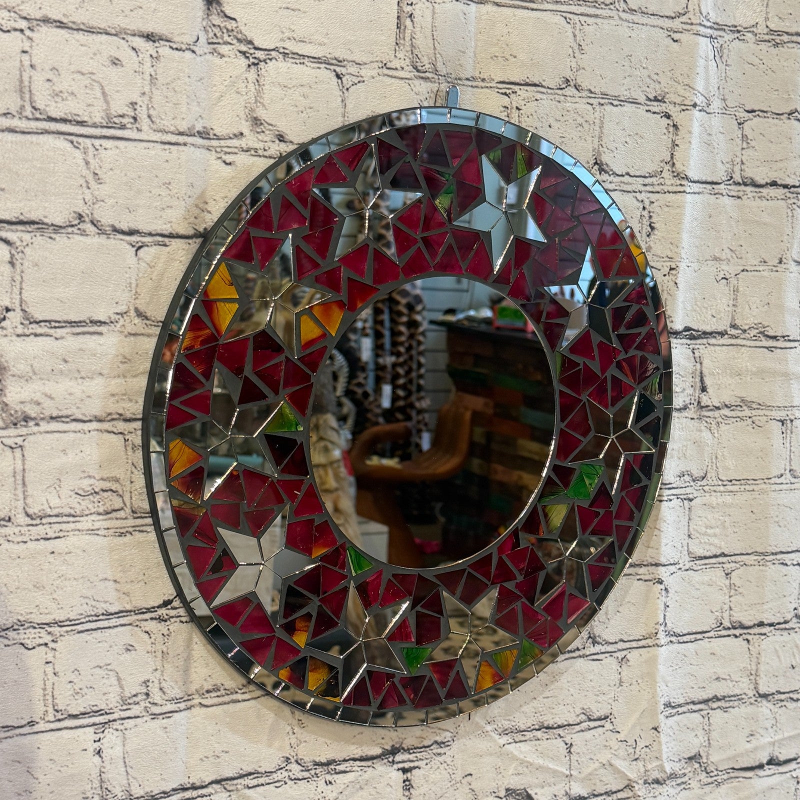 Red Star Black Mosaic Tile Wall Mirror 40cm x 40cm 16 Inches Handmade0