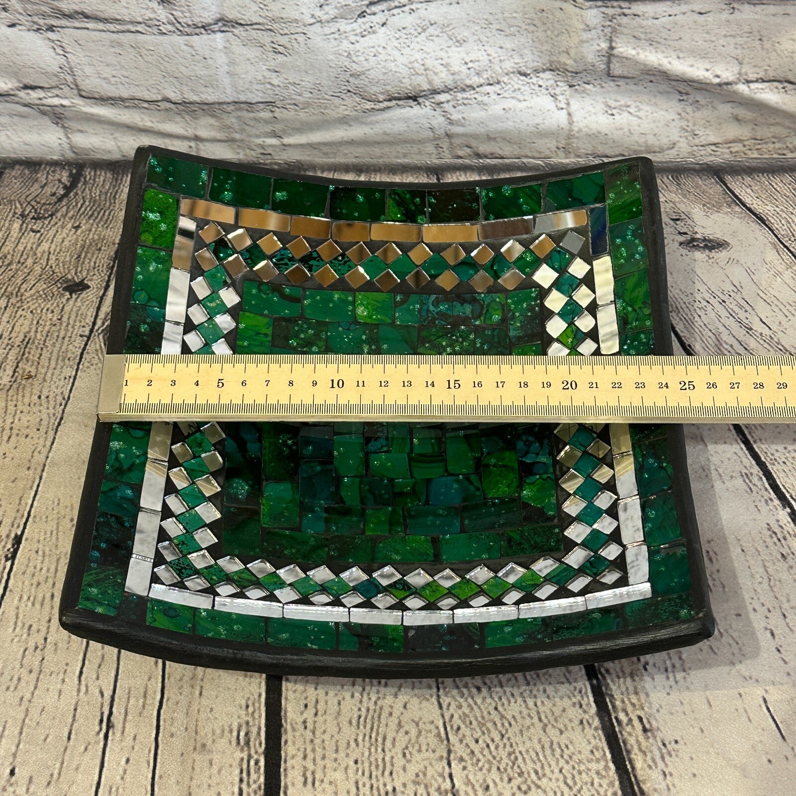25cm Green Square Mosaic Handmade Ceramic Glass Tile Bowl Fruit1