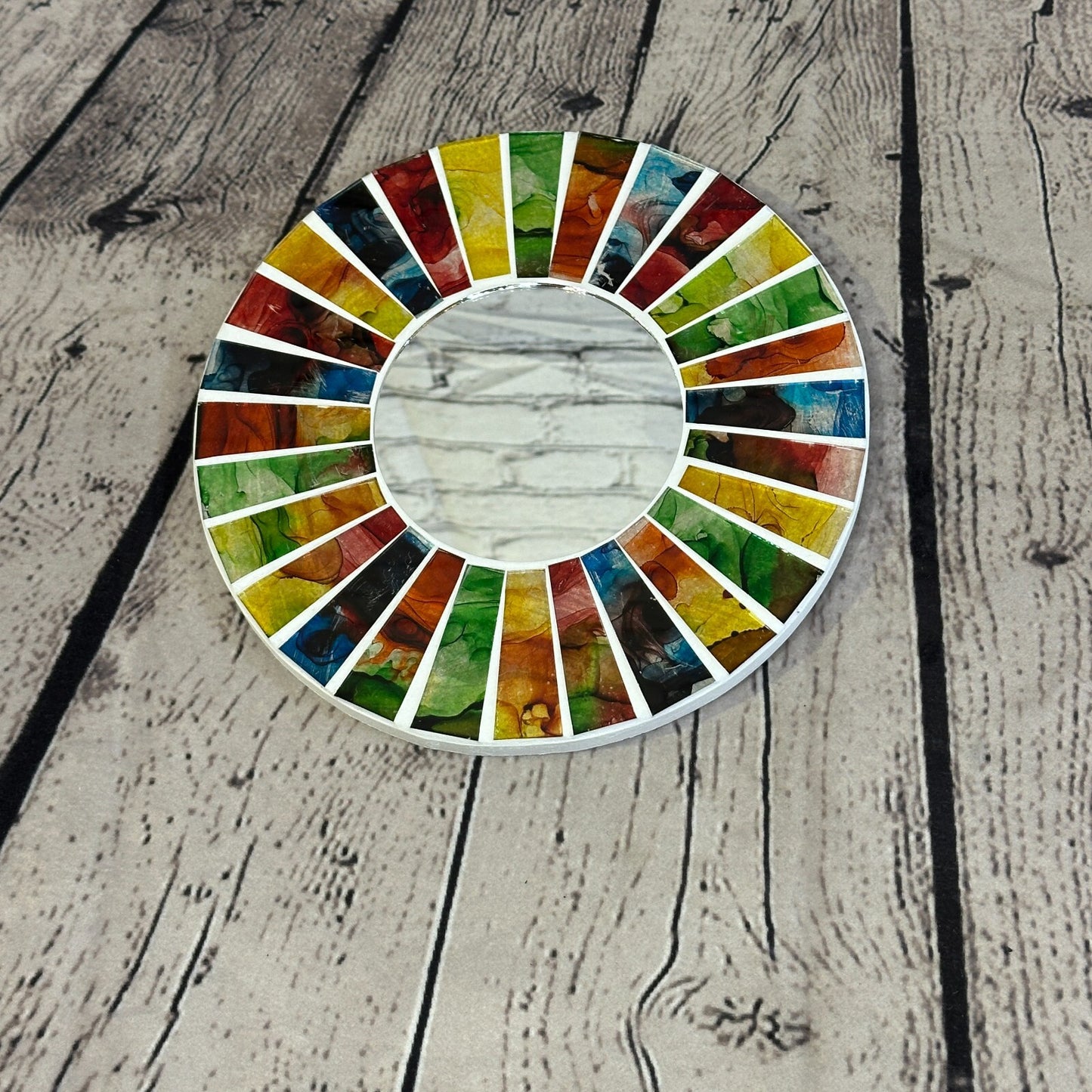 Rainbow White Line Mosaic Tile Wall Mirror 20cm x 20cm 8 Inches Handmade New2