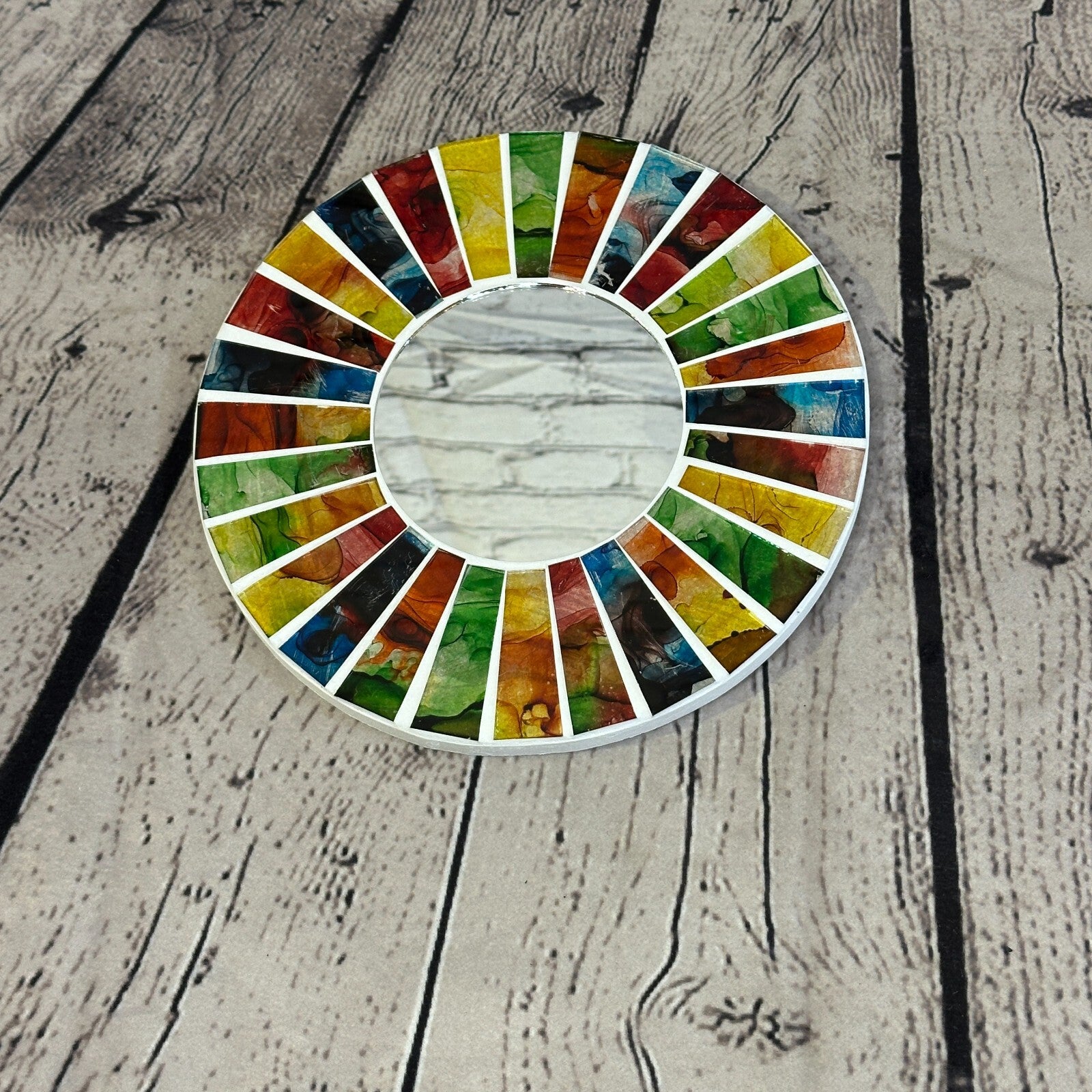 Rainbow White Line Mosaic Tile Wall Mirror 20cm x 20cm 8 Inches Handmade New2