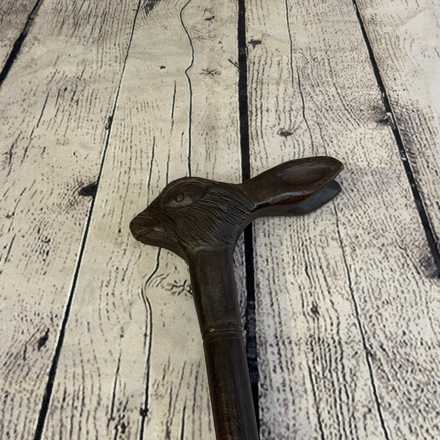 Rabbit Hare Head 90cm Tribal African Walking Stick Cane Hand Carved Dark Wood6