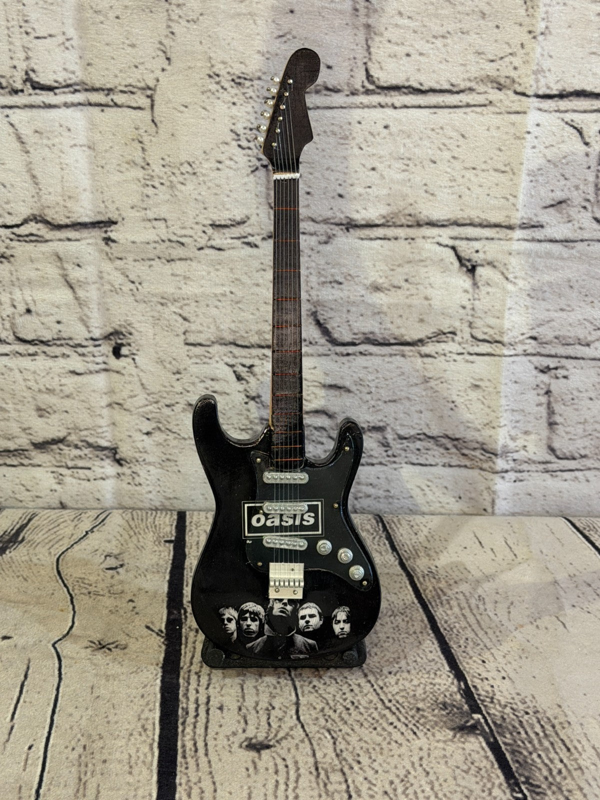 Miniature 25cm Guitar Oasis Black Band Guitar on Stand Band Gift Display1