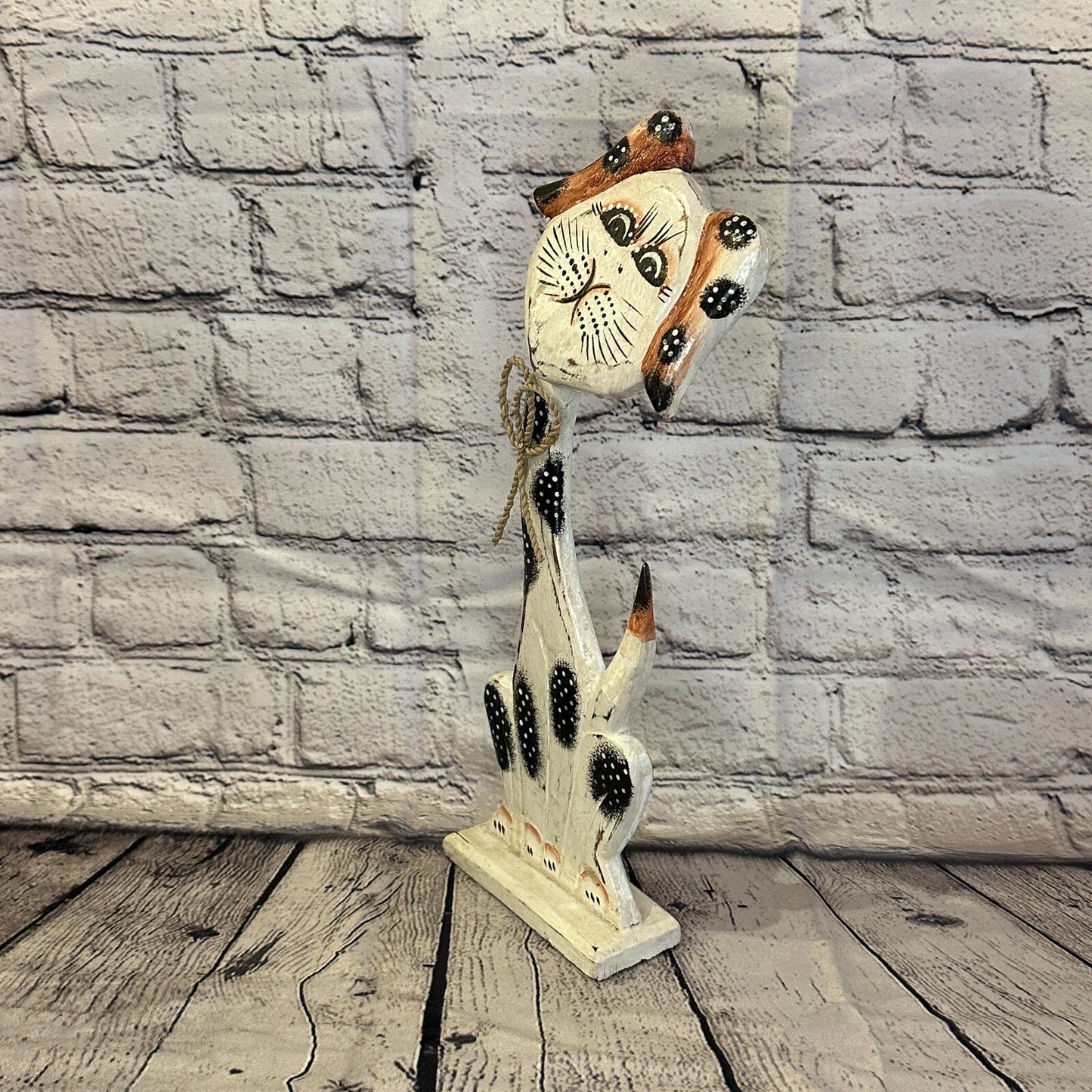 White Wooden Dog Shabby Pattern 35cm x 10cm Handmade and Fairtrade1
