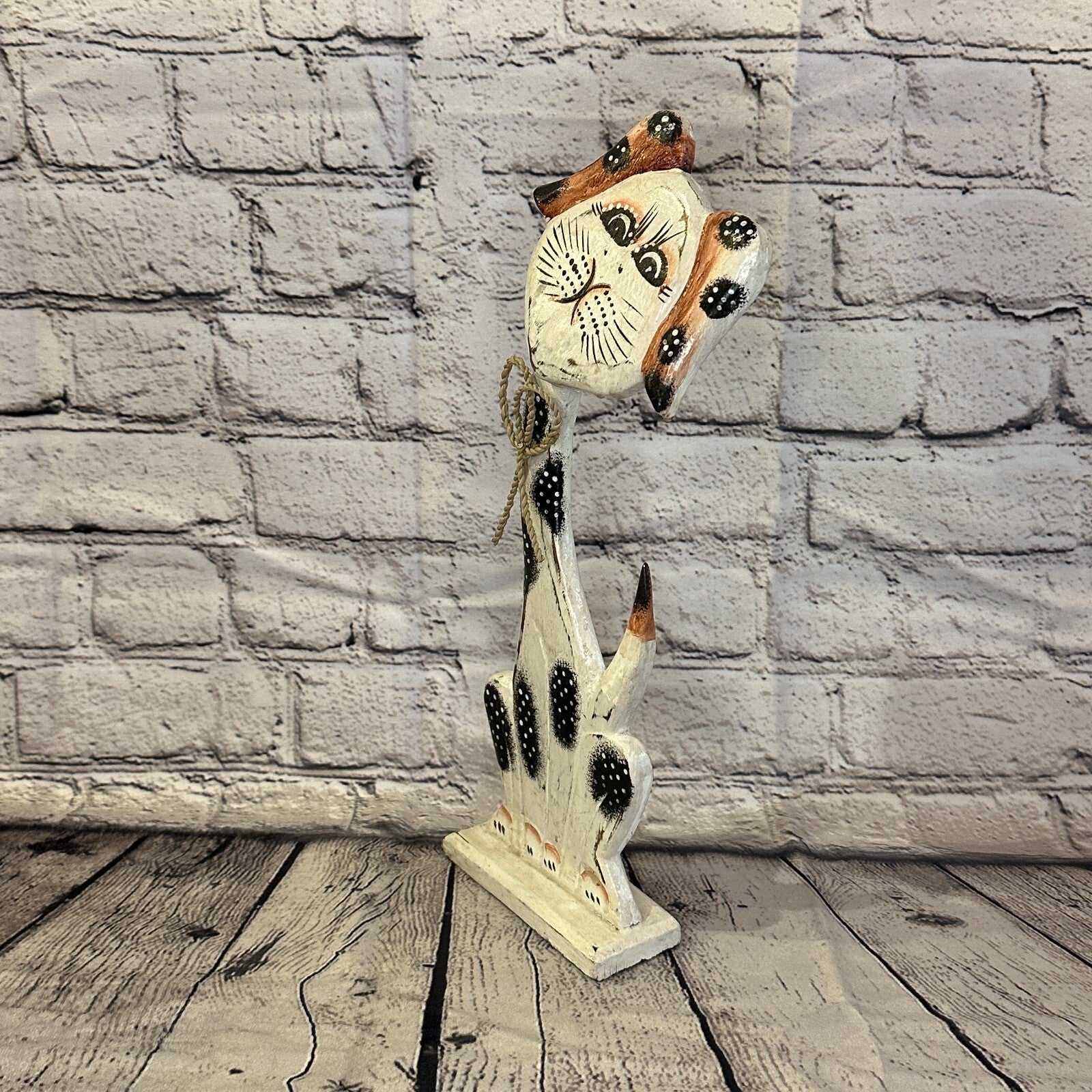 White Wooden Dog Shabby Pattern 35cm x 10cm Handmade and Fairtrade1