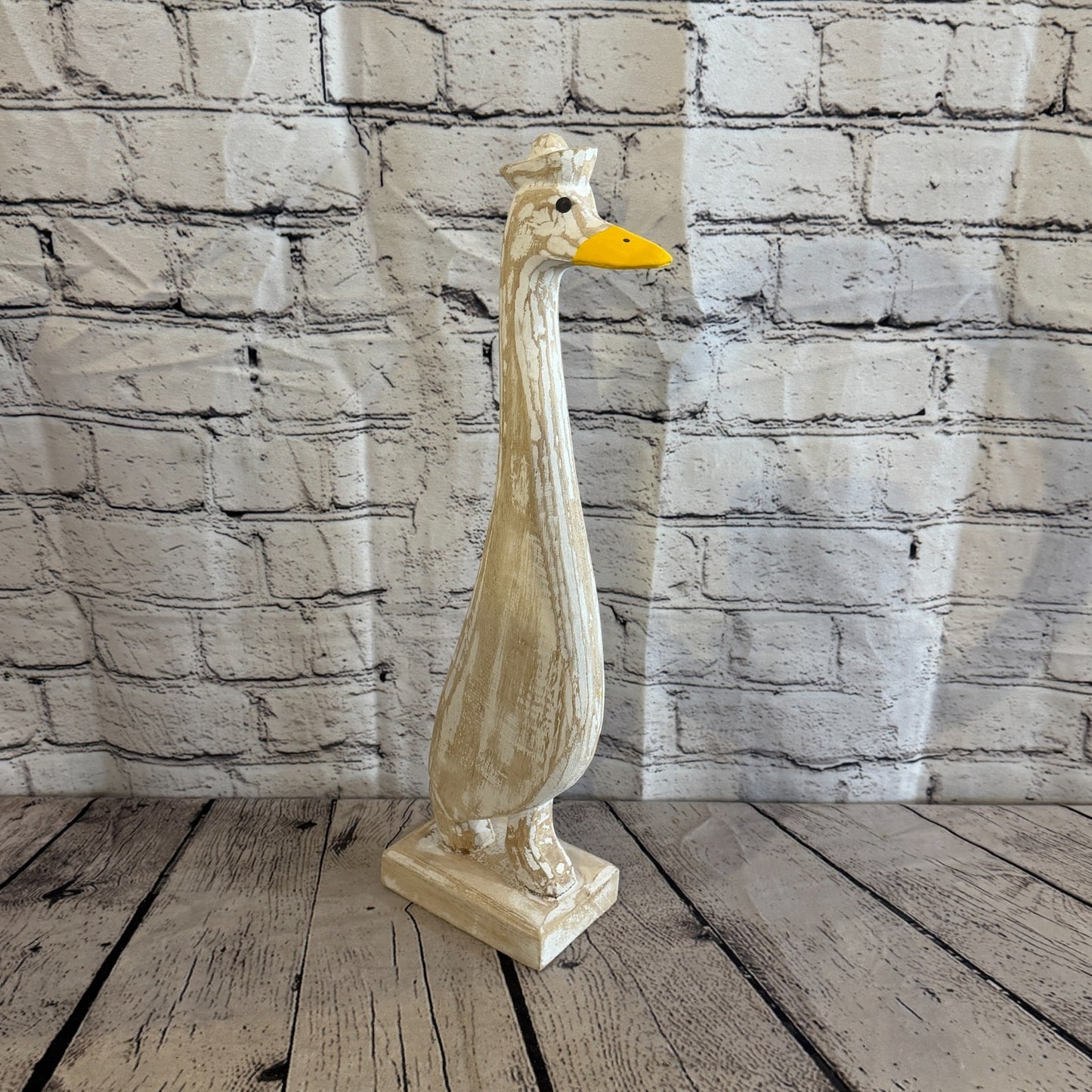 Looking Forward 45cm Tall Wooden White Duckling Baby Duck Shabby Wood Fairtrade2