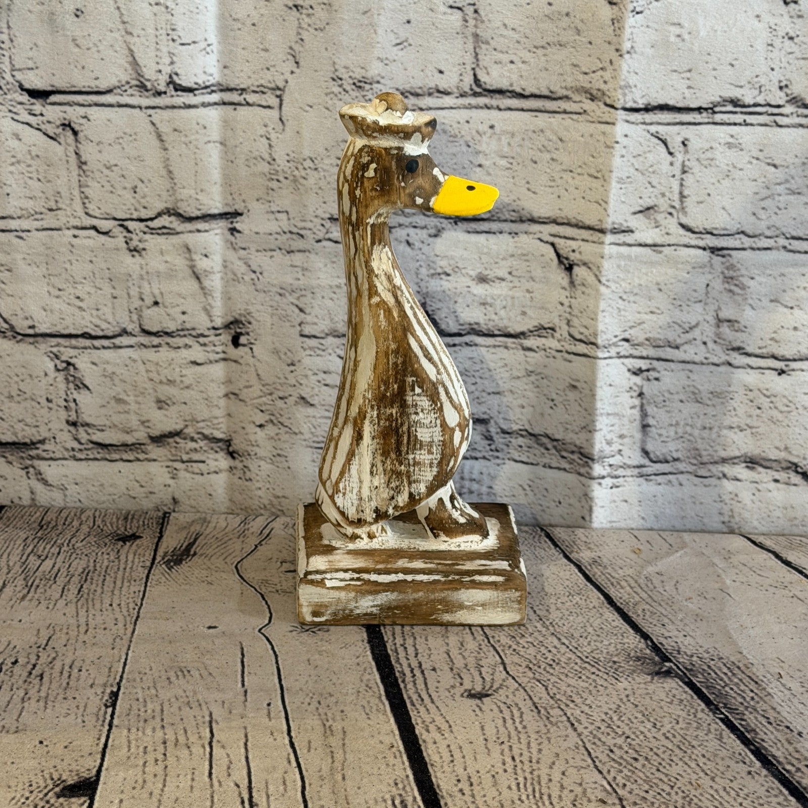 Looking Forward 24cm Tall Wooden Brown Duckling Baby Duck Shabby Wood Fairtrade3