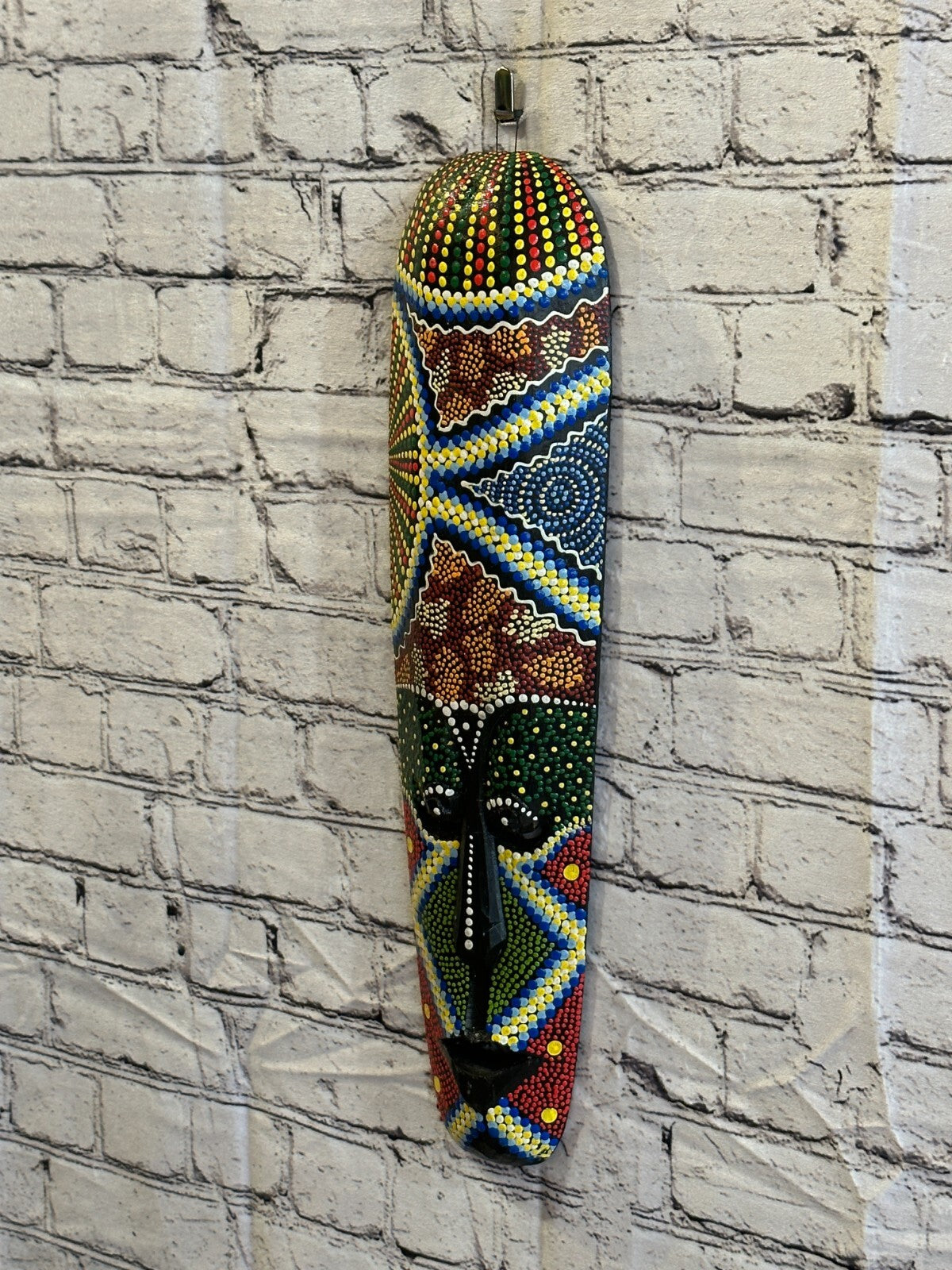 50cm Mask Carved Wooden Dot Painted Ethnic Tribal Tiki Wall Art Handmade No 71