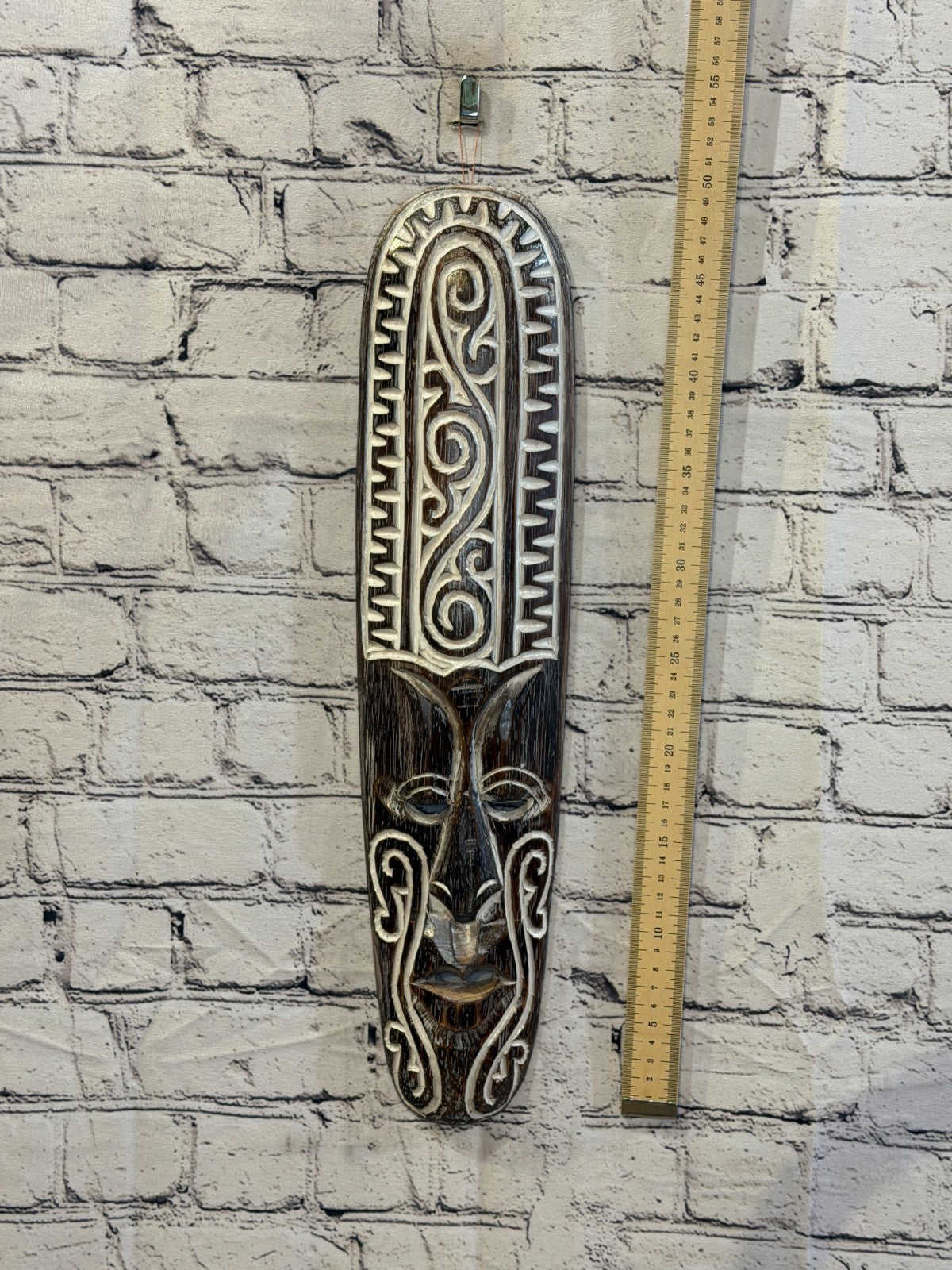 50cm Swirl Brown Thin Painted Mask Carved Wooden Ethnic Tribal Tiki Wall Art4