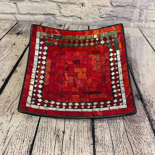 30cm Red Square Mirror Mosaic Handmade Ceramic Glass Tile Bowl Fruit0