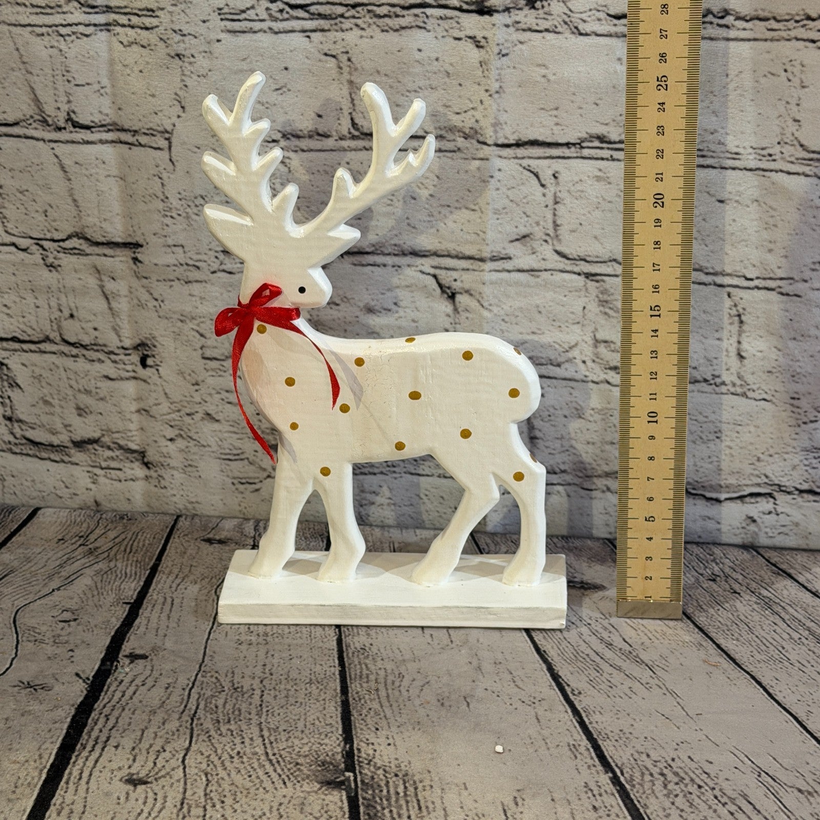 25cm x 20cm White Handcrafted Wood Reindeer Xmas Christmas Ornament Antlers5
