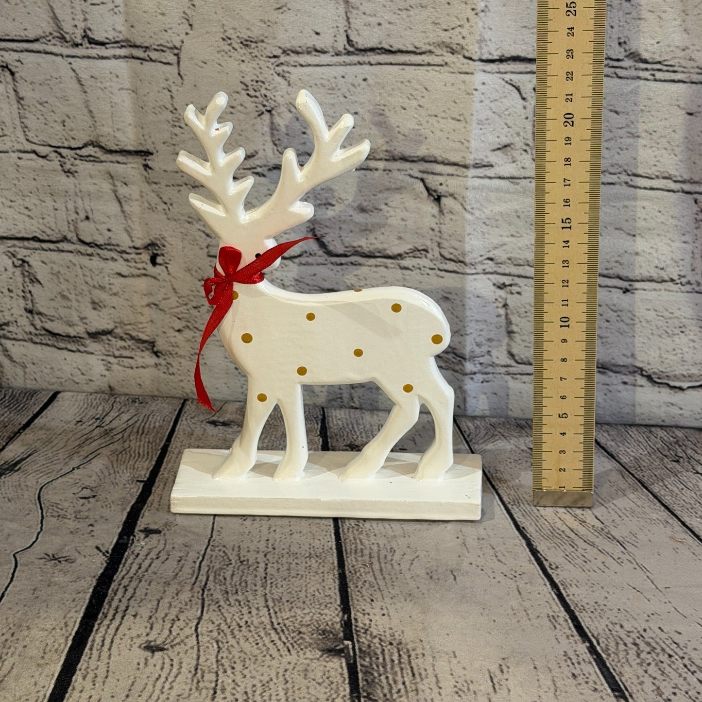 22cm x 14cm White Handcrafted Wood Reindeer Xmas Christmas Ornament Antlers5