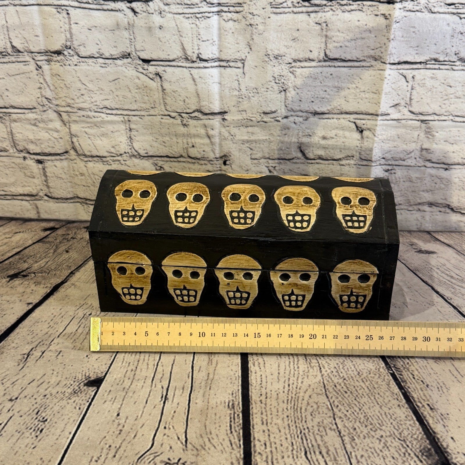 26cm x 12cm x 12cm Wood Gothic Pentagram Skull Coffin Jewellery Trinket Box6