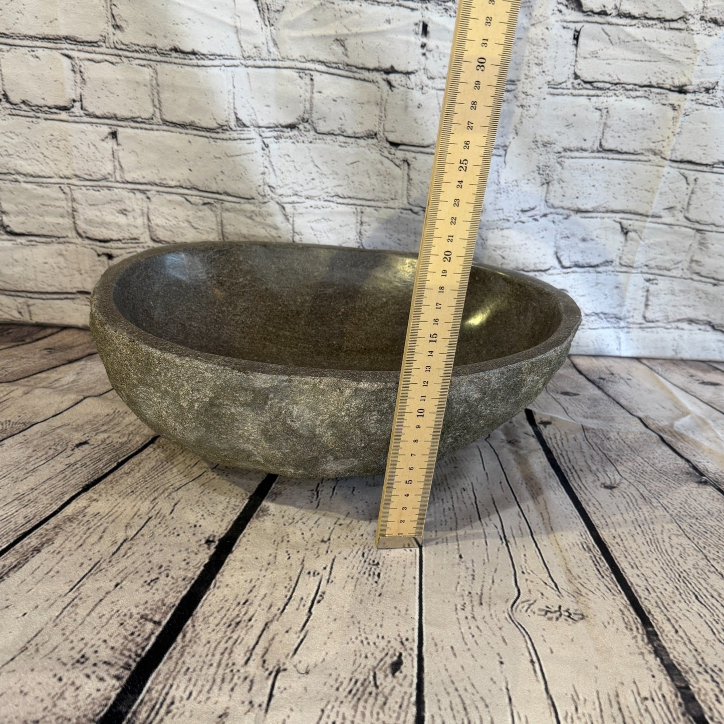 36cm x 26cm Wash Basin Bathroom Counter Top Washing River Stone Bowl Sink No 75