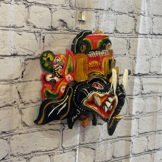 25cm Ganash Ganesha Black Elephant Hindu Deity Wooden Hand Carved Mask Painted0