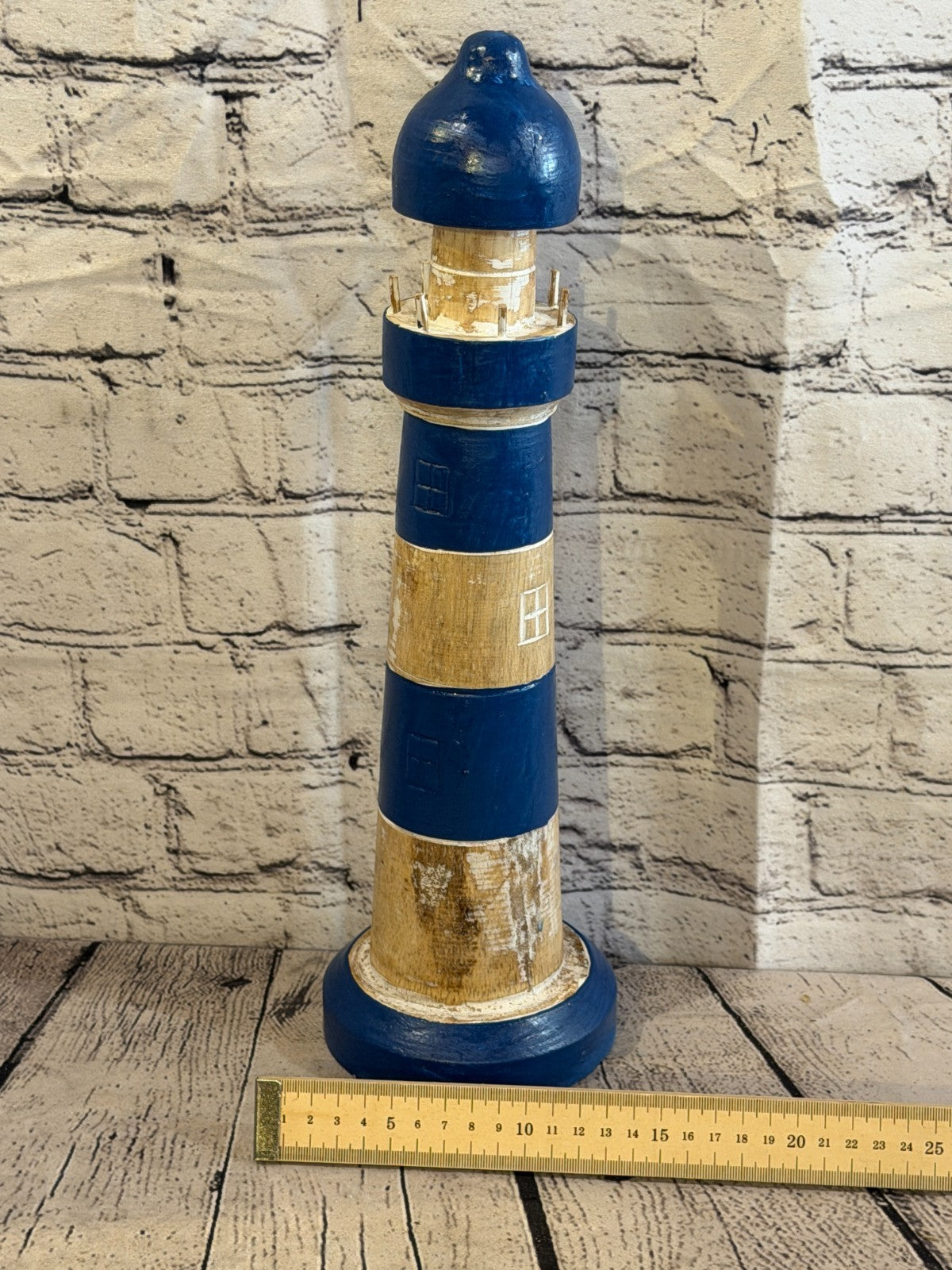 40cm Blue White Wooden Lighthouse Ornament Nautical Coastal Sculpture Statue5