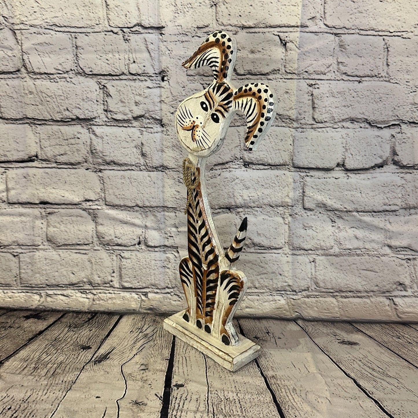 White Wooden Rabbit Hare Shabby Pattern 35cm x 10cm Handmade and Fairtrade1