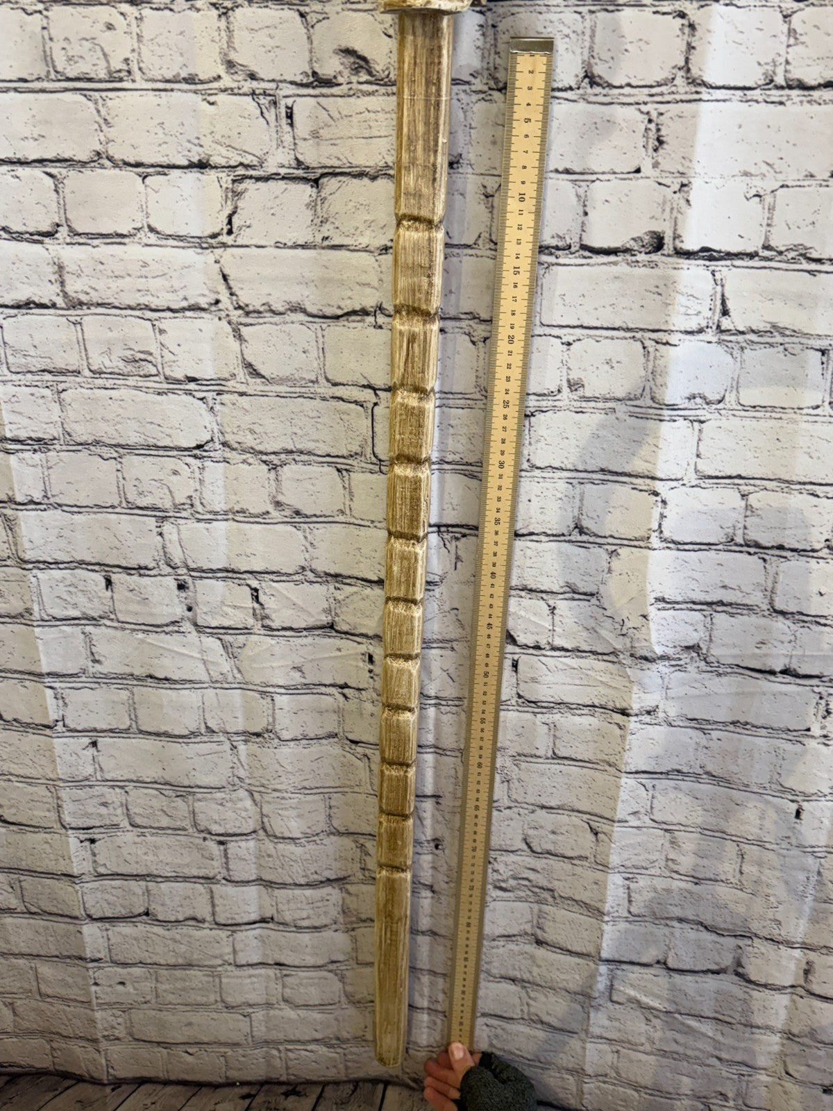 110cm Skeleton Skull With Hair Wood Stick Hand Carved Halloween Walking Staff3