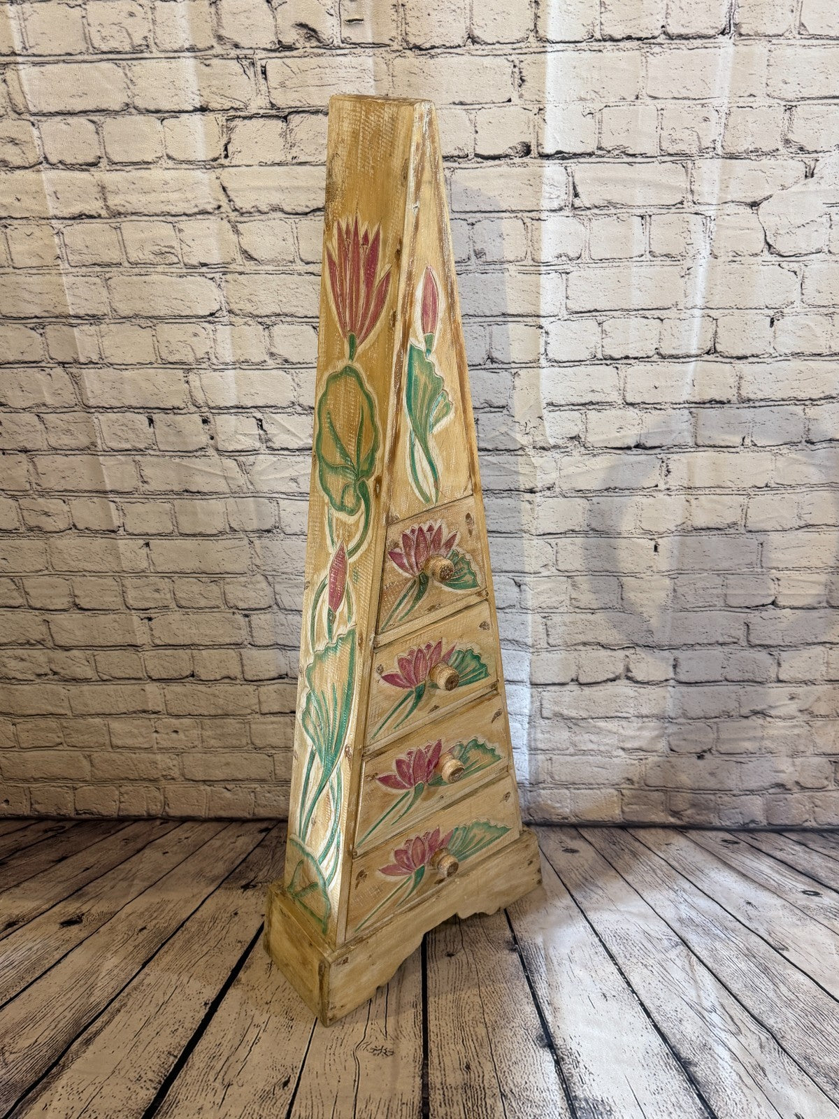 100cm x 35cm Flower 4 Draw Pyramid Wooden Side Cabinet Living Storage Furniture2