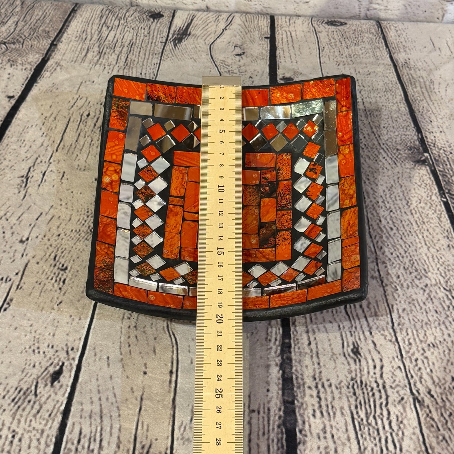 20cm Orange Square Mirror Mosaic Handmade Ceramic Glass Tile Bowl Fruit2