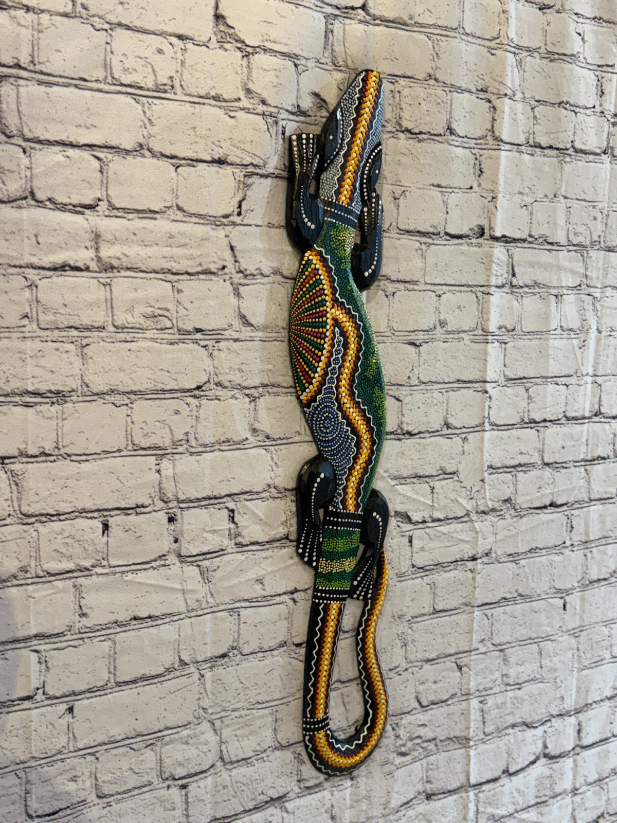 80cm Gecko Carved Wooden Dot Painted Ethnic Tribal Tiki Wall Art No 1 New0