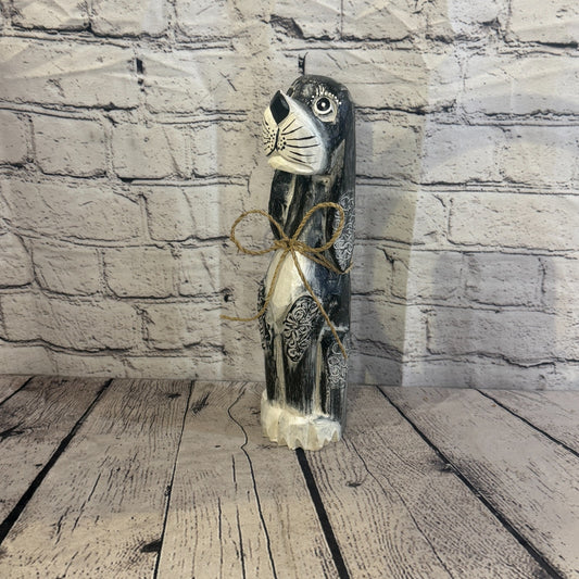 30cm Grey Wooden Shabby Dog Statue Ornament Fair Trade Handcarved0