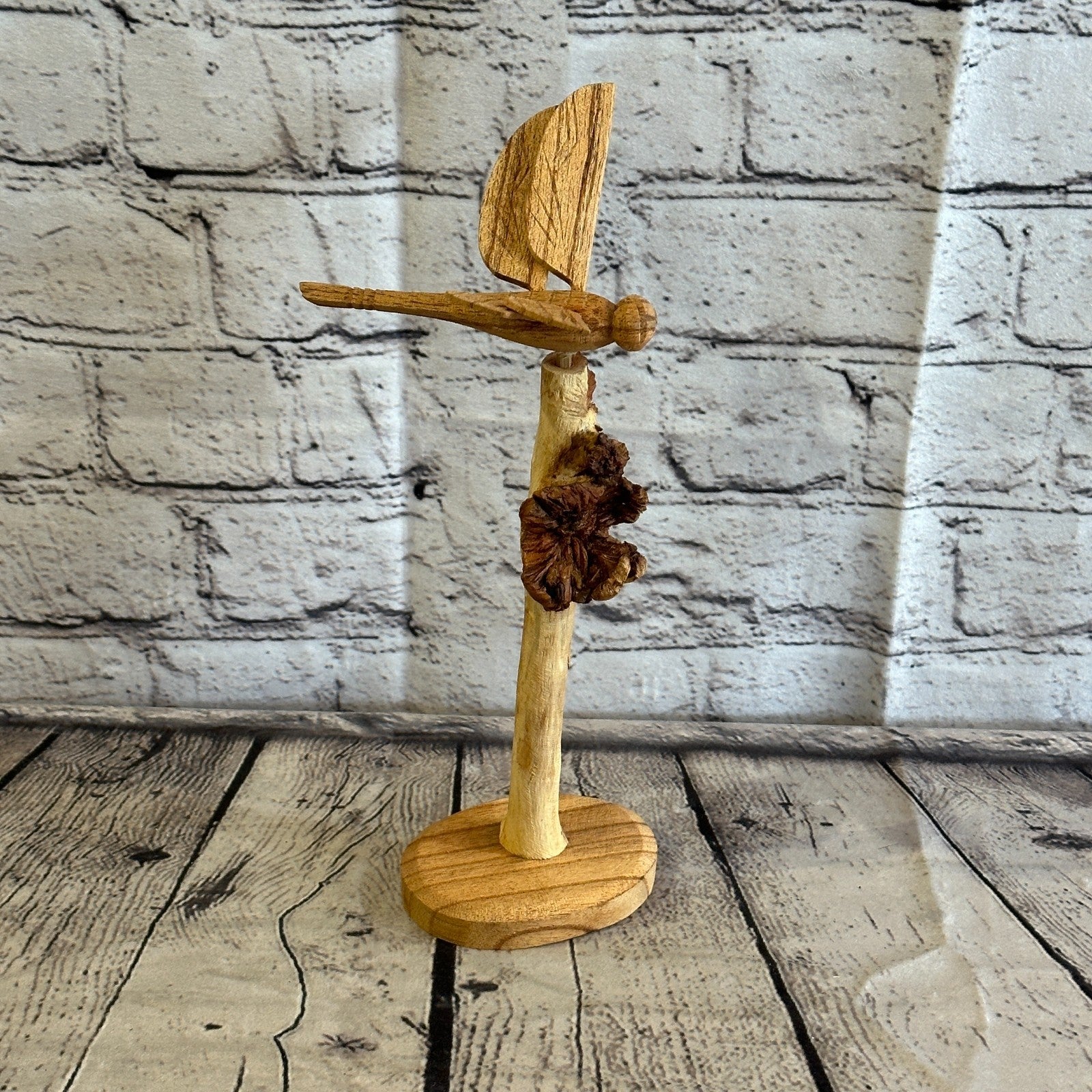 25cm Dragonfly Mushroom Parasite Wood Ornament Natural Carving Wooden Standing0