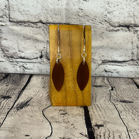 Brown Recycled Oval With Silver Plate Dangle Drop Earrings Handmade UK Jewellery0