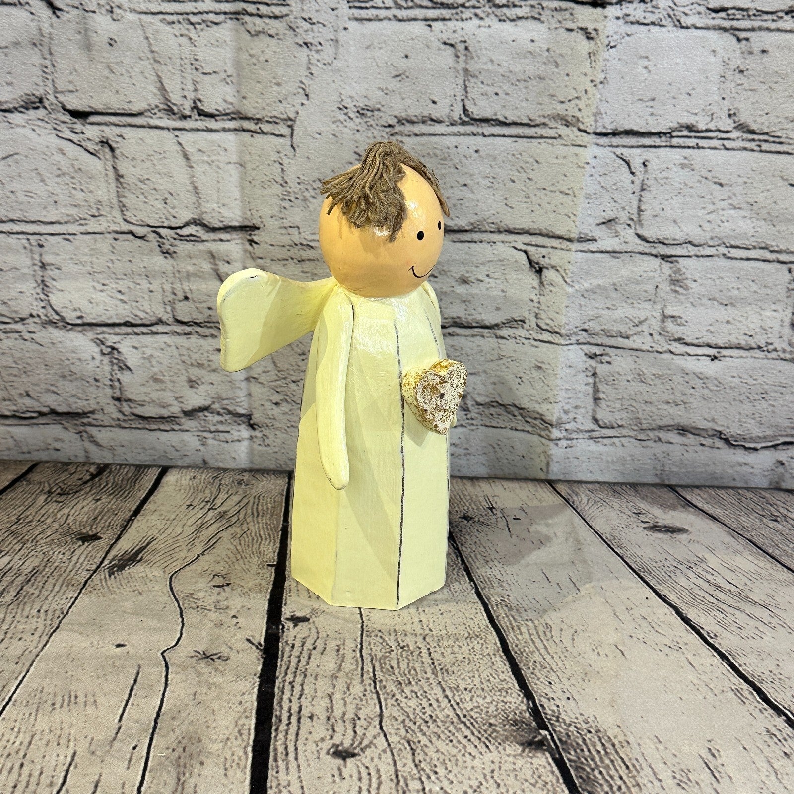 20cm x 8cm White Cream Angel Gold Heart Handcrafted Wood Xmas Christmas Ornament2