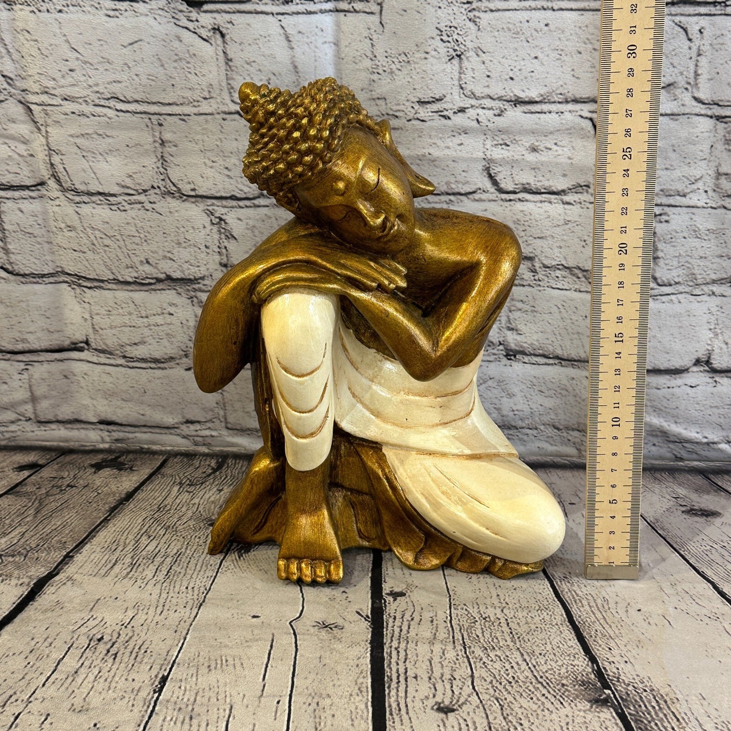 White & Bronze 30cm x 20cm Thai Kneeling Buddha Sitting  Statue Resin Hindu6