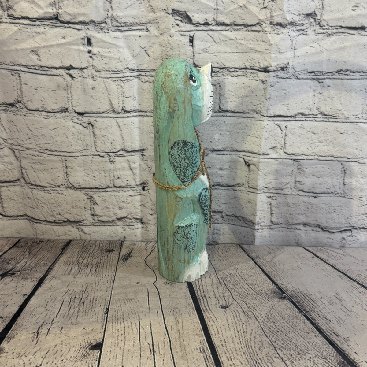 30cm Green Teal Wooden Shabby Dog Statue Ornament Fair Trade Handcarved3