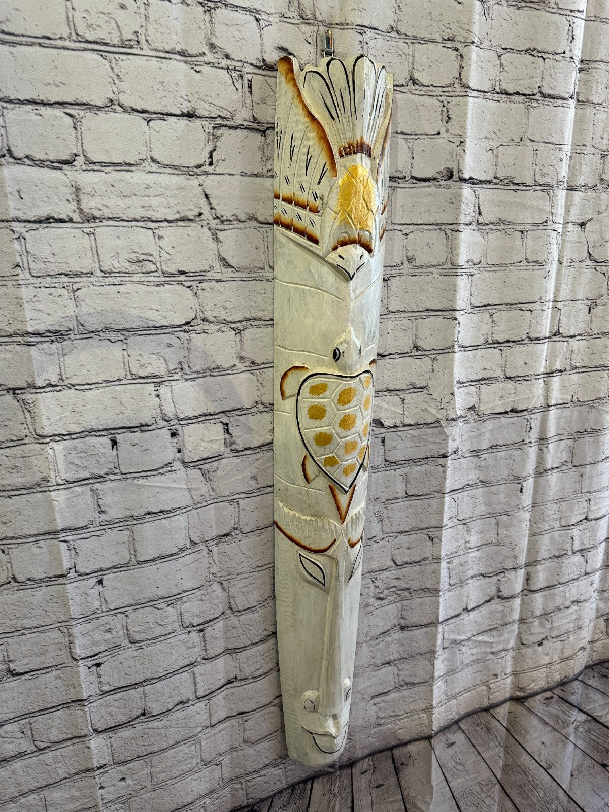 100cm White Turtle Hand Carved Fair Trade Wooden Animal Wall Art Hang Mask0