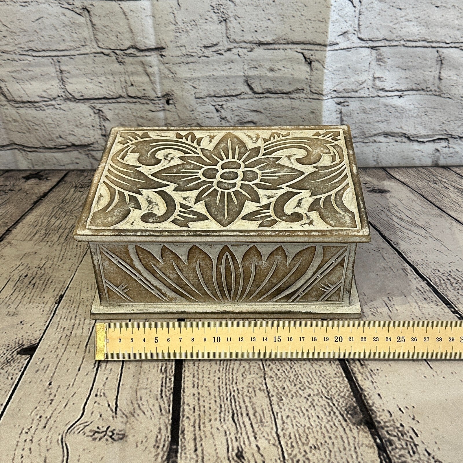 Brown Flower MDF Box Lotus 22cm x 18cm x 8cm Wooden Box Trinket Handmade8