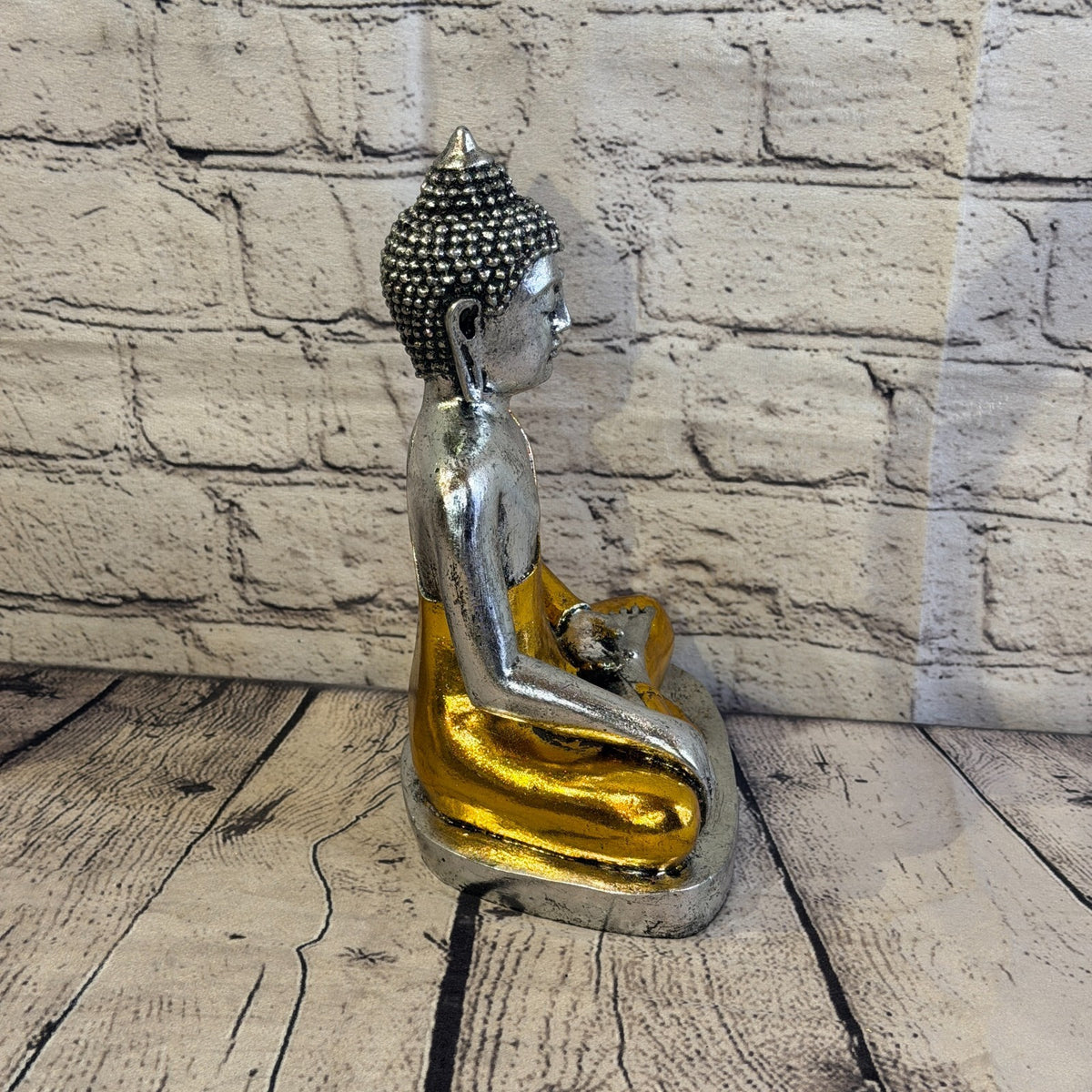 Gold & Silver 25cm x 15cm Large Thai Buddha Sitting Statue Resin Hindu3