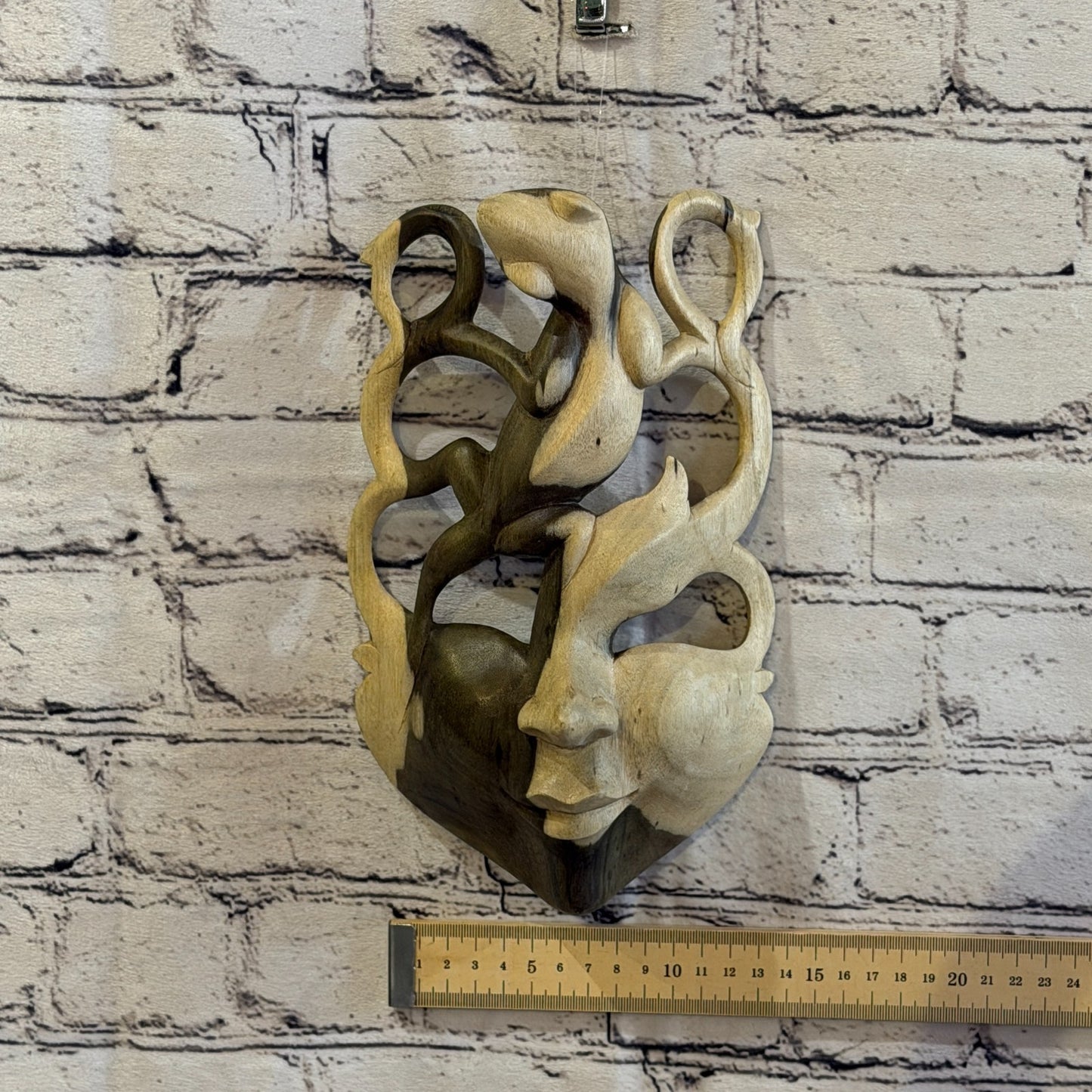 25cm Wooden Soulmate Mask Wall Art Hibiscus Wood Hand Carved Fair Trade Design 33