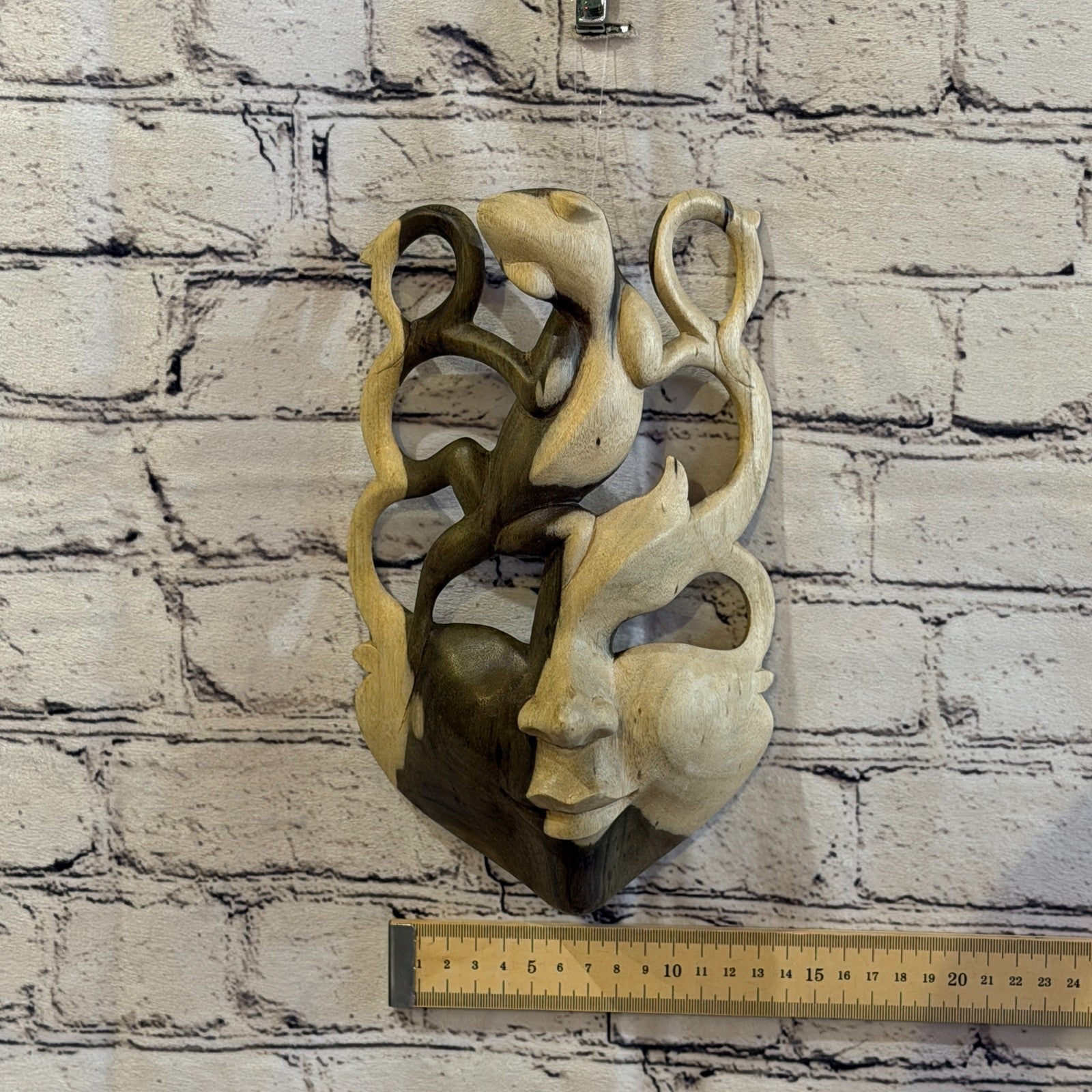 25cm Wooden Soulmate Mask Wall Art Hibiscus Wood Hand Carved Fair Trade Design 33