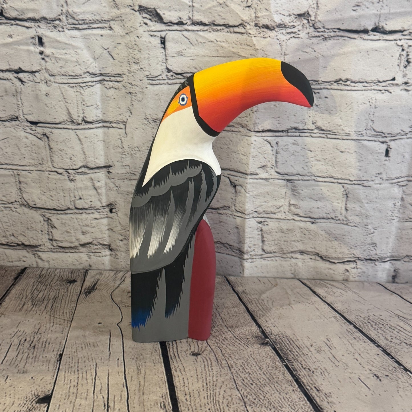 30cm Black White Toucan Bird Ornament Statue Fair Trade Hand Made Carved Wood0
