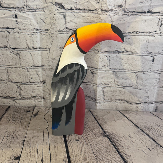30cm Black White Toucan Bird Ornament Statue Fair Trade Hand Made Carved Wood0