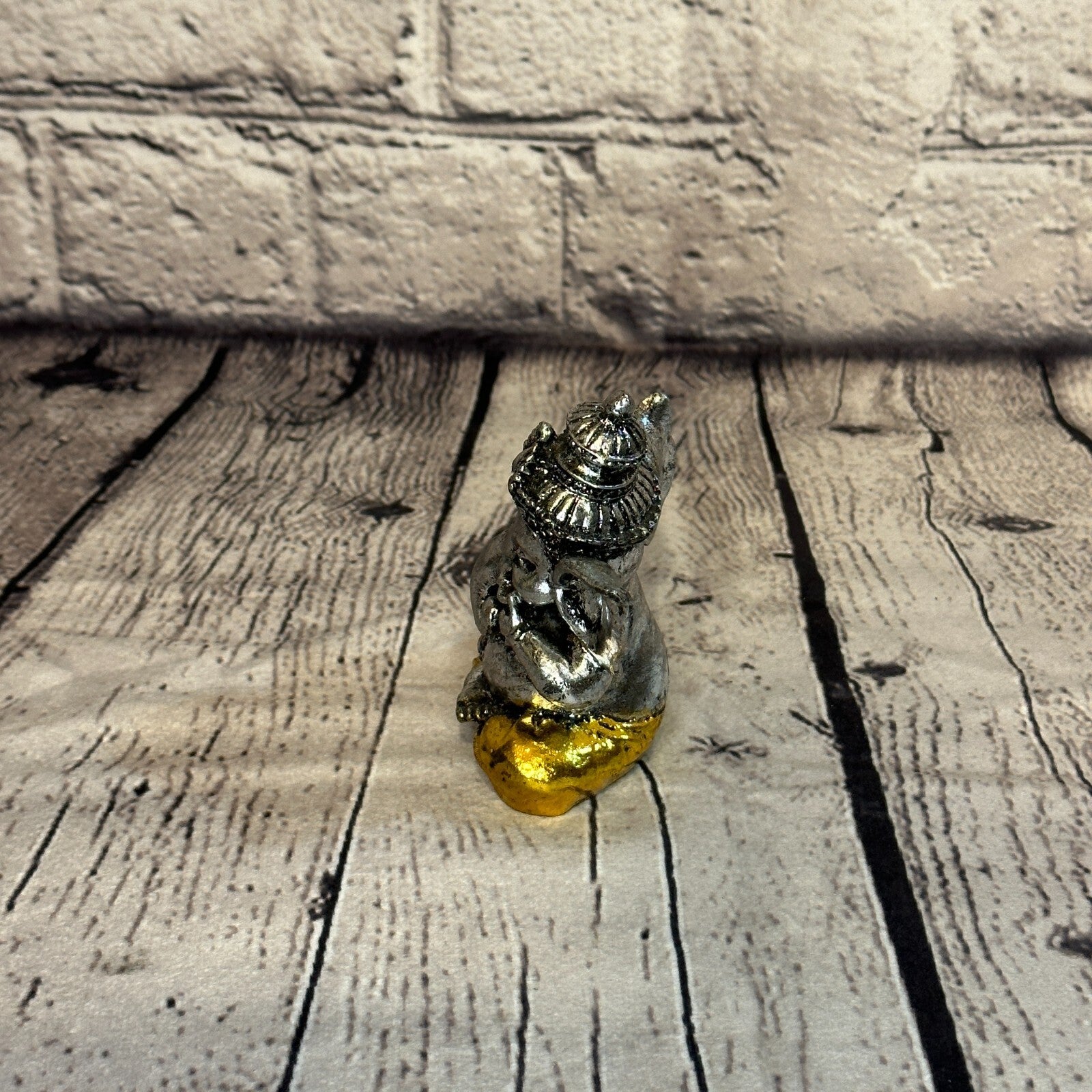 Silver Gold 10cm Set Of 3 Wise Ganesh Ganesa Sitting On Seat Statue Resin Hindu6
