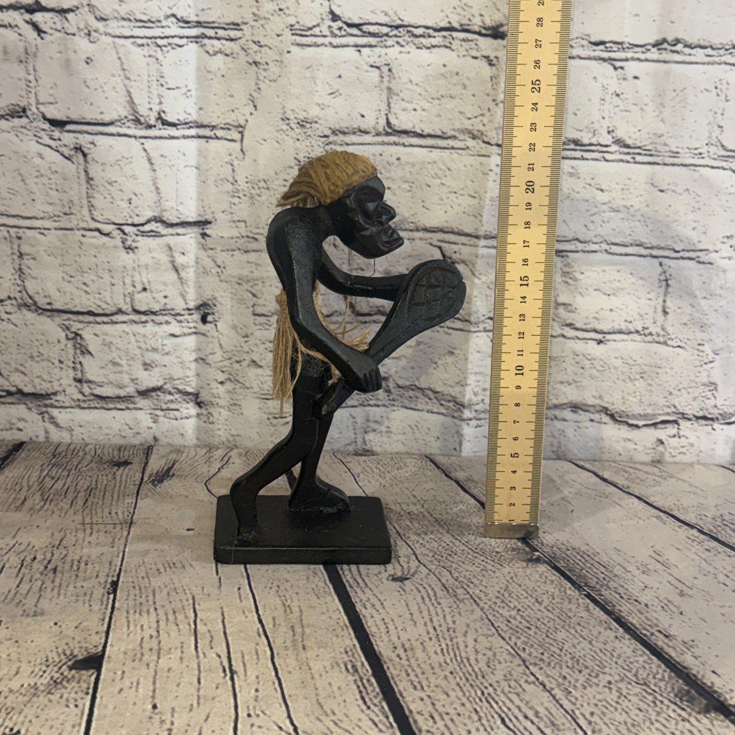 20cm Tennis Playing African Tribal Warrior Man Figure Statue Wood Hand Carved5