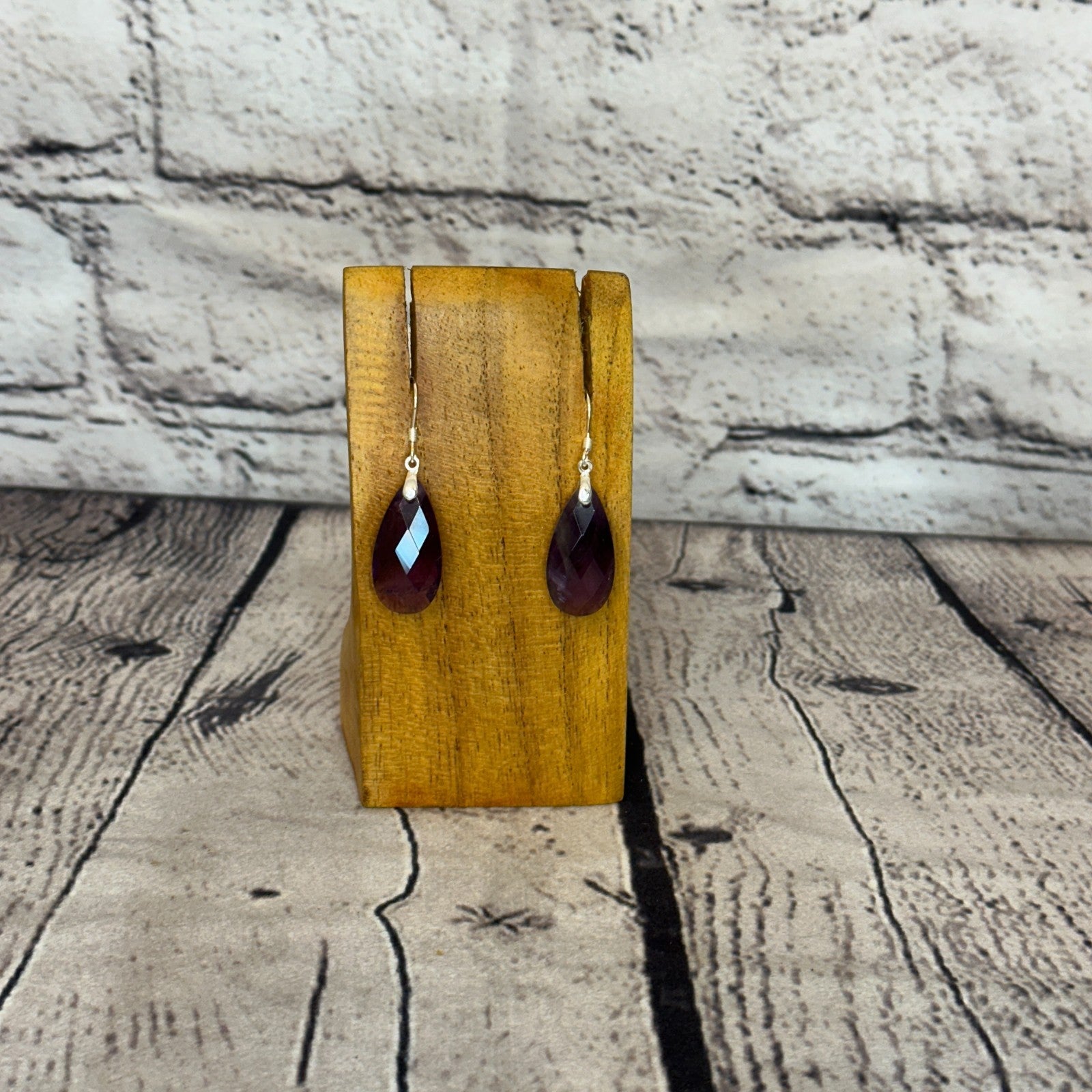 Amethyst Faceted Stone 925 Silver Dangle Drop Earrings Handmade Jewellery0