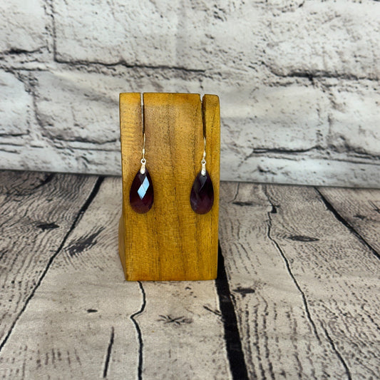 Amethyst Faceted Stone 925 Silver Dangle Drop Earrings Handmade Jewellery0